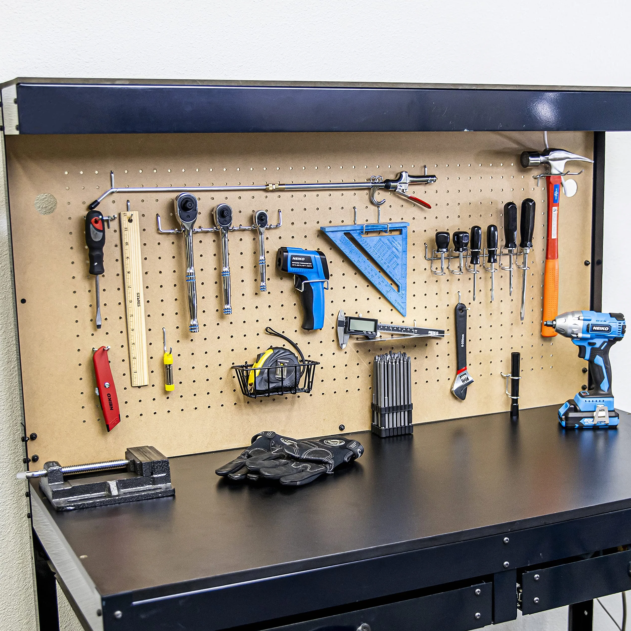HILTEX 100-częściowy zestaw metalowych organizerów do garażu, haczyki do pegboardów, pojemniki i narzędzia, 1/4 haczyki