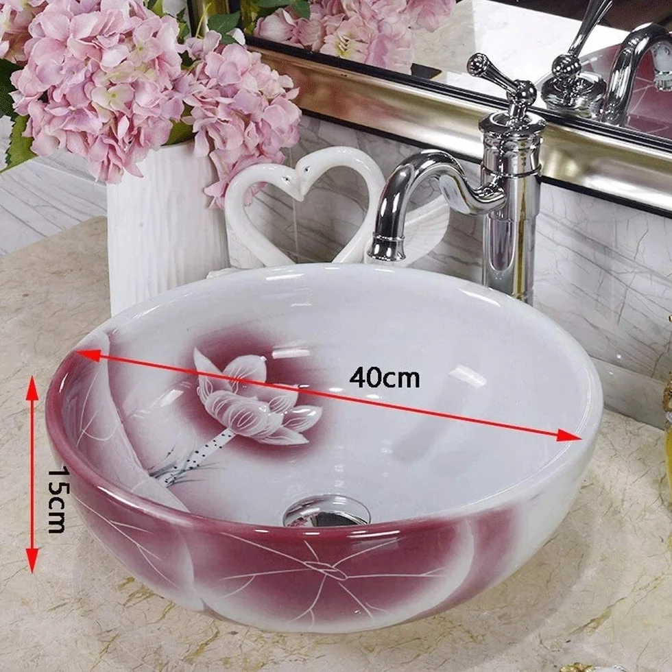 Umywalka łazienkowa nablatowa, biała porcelanowa umywalka ceramiczna nablatowa, 15,6" x 12,6" umywalka łazienkowa w zestawie,