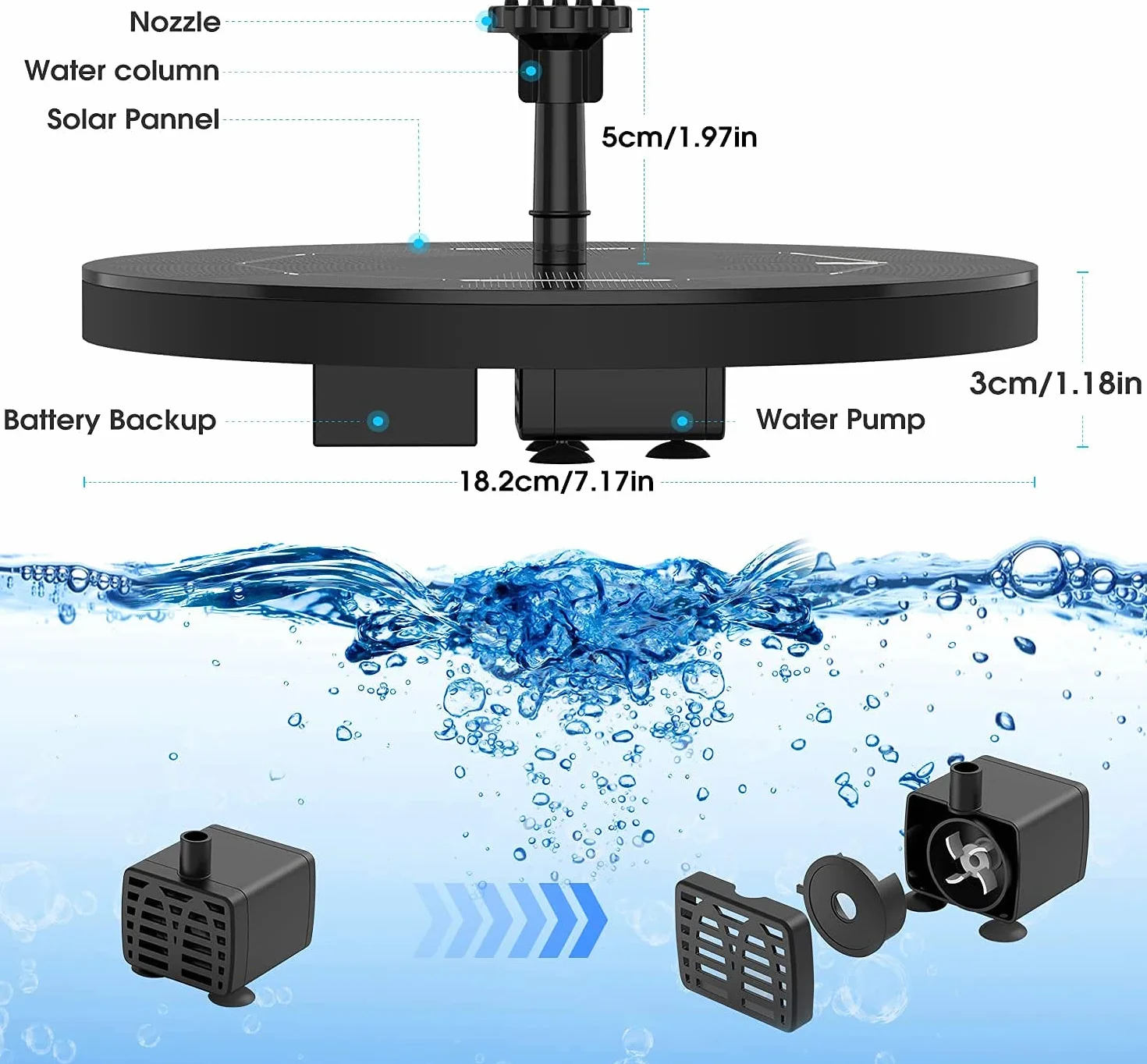 AISITIN Solar Fountain 3.5W Floating Garden Pond Bird Bath Fish Tank Decor z 6 Dysza