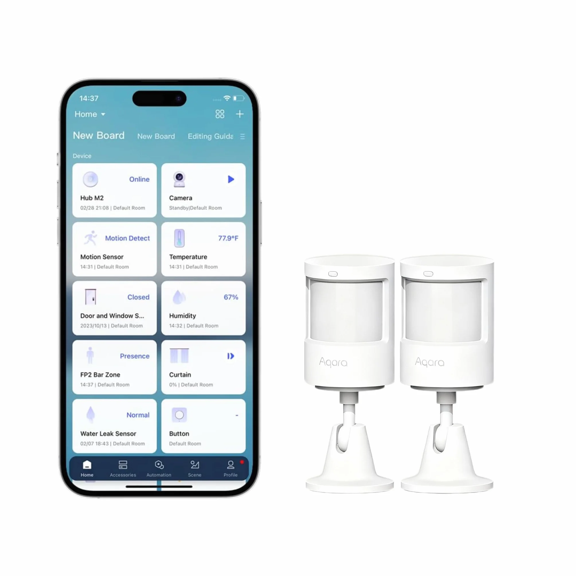 Aqara Czujnik ruchu P1 (2 pack), 5-letnia żywotność baterii | kąt detekcji 170°, Zigbee 3.0, limit czasu detekcji 1–200 s, kompatybilny z HomeKit, Alexa... Wymagany konc