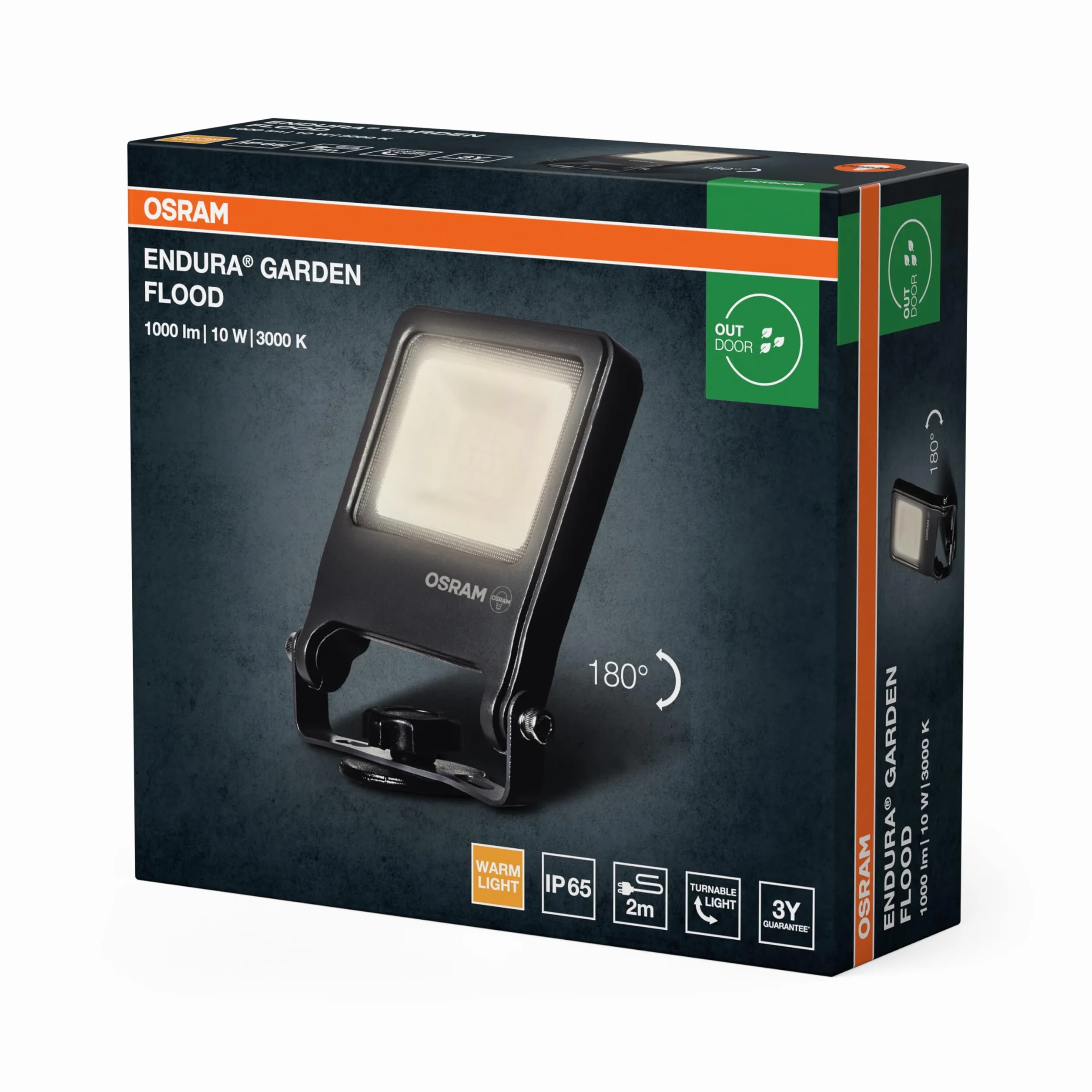 Osram ENDURA Picket Reflektor ogrodowy, 10 W, 800 lm, 3000K ciepła biel, IP65, kabel 2 m z gniazdkiem, aluminium ciemnoszary