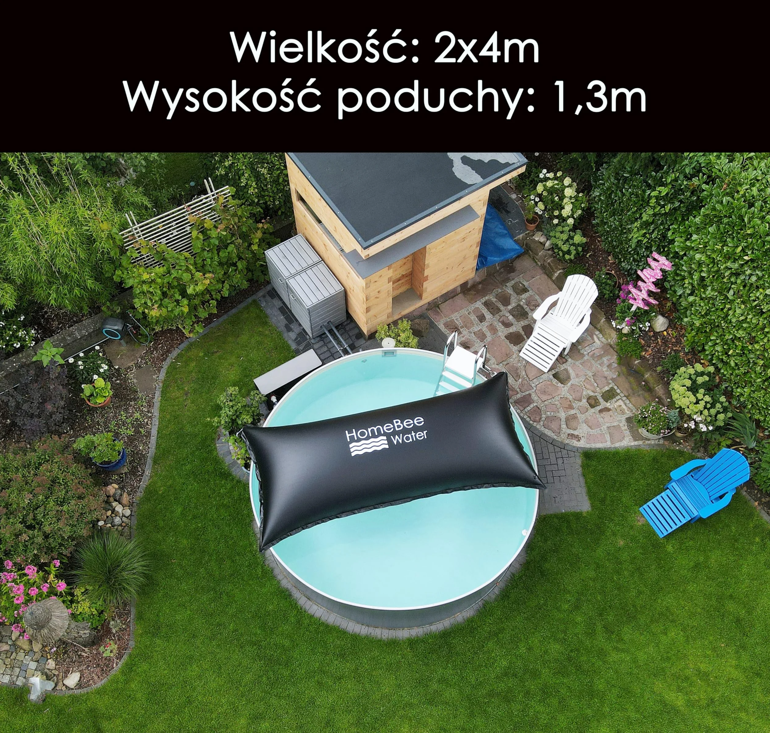 Zimowa poduszka basenowa XXL (2 x 4 metry) – poduszka zimowa do przykrycia basenu – odporna na warunki zimowe – poduszka na basen, poduszka powietrzna, poduszka na zimę