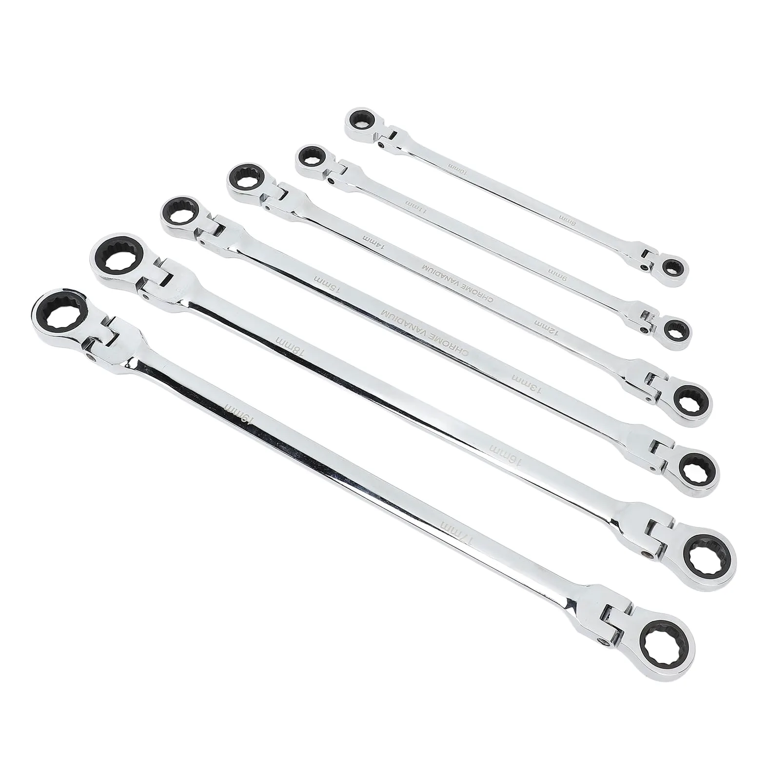 Generic Zestaw Kluczy Grzechotkowych z elastyczną głowicą, Długi Zasięg, Podwójne Pudełko, Zestaw Narzędzi do Naprawy Grzechotek do Konserwacji Samochodów, Stal CRV, 6 szt.