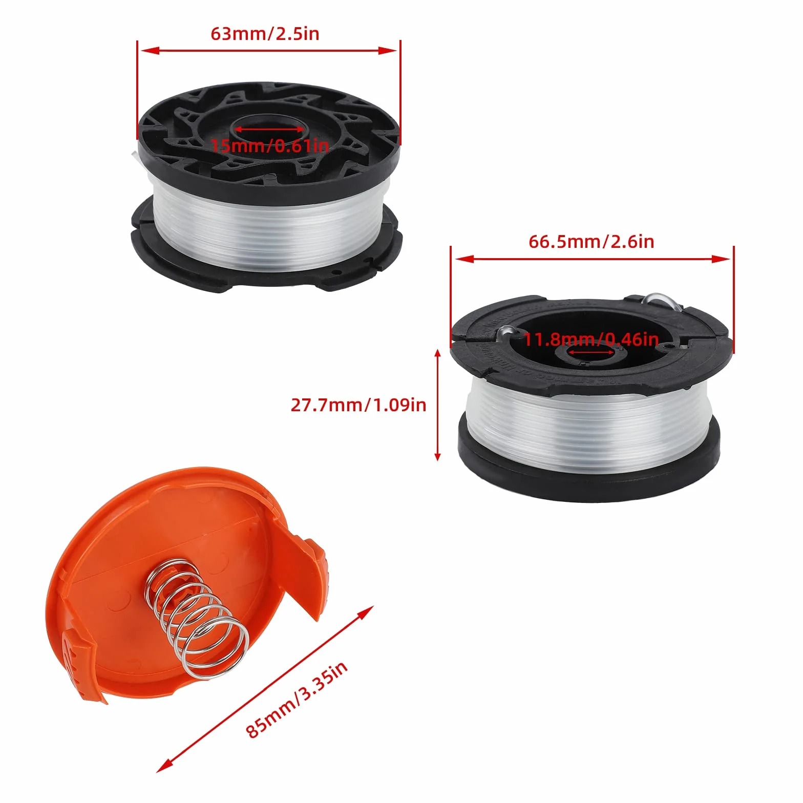 Zestaw 6 szpulek żyłkowych A6481 A6485 do podkaszarki Black Decker STC1820CM STC1820PC STC1820EPC STC1840EPC ST5530 ST1823 GLC1823L20 (6 szt. + 1 copertura + 1 molla)
