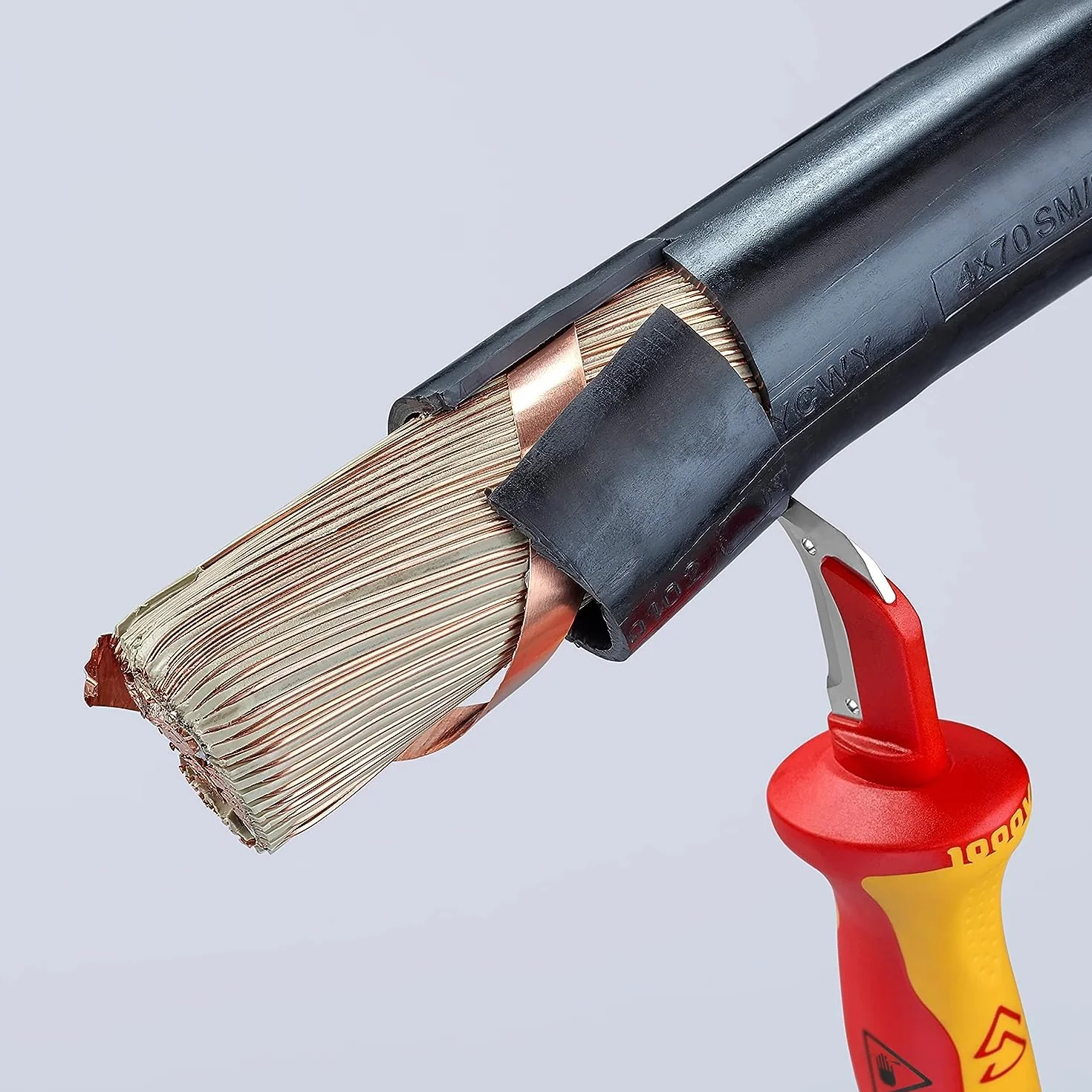 KNIPEX Nóż do ściągania izolacji ze stopką prowadzącą z wielokomponentowymi osłonkami, izolowane wg VDE 180 mm, 98 55