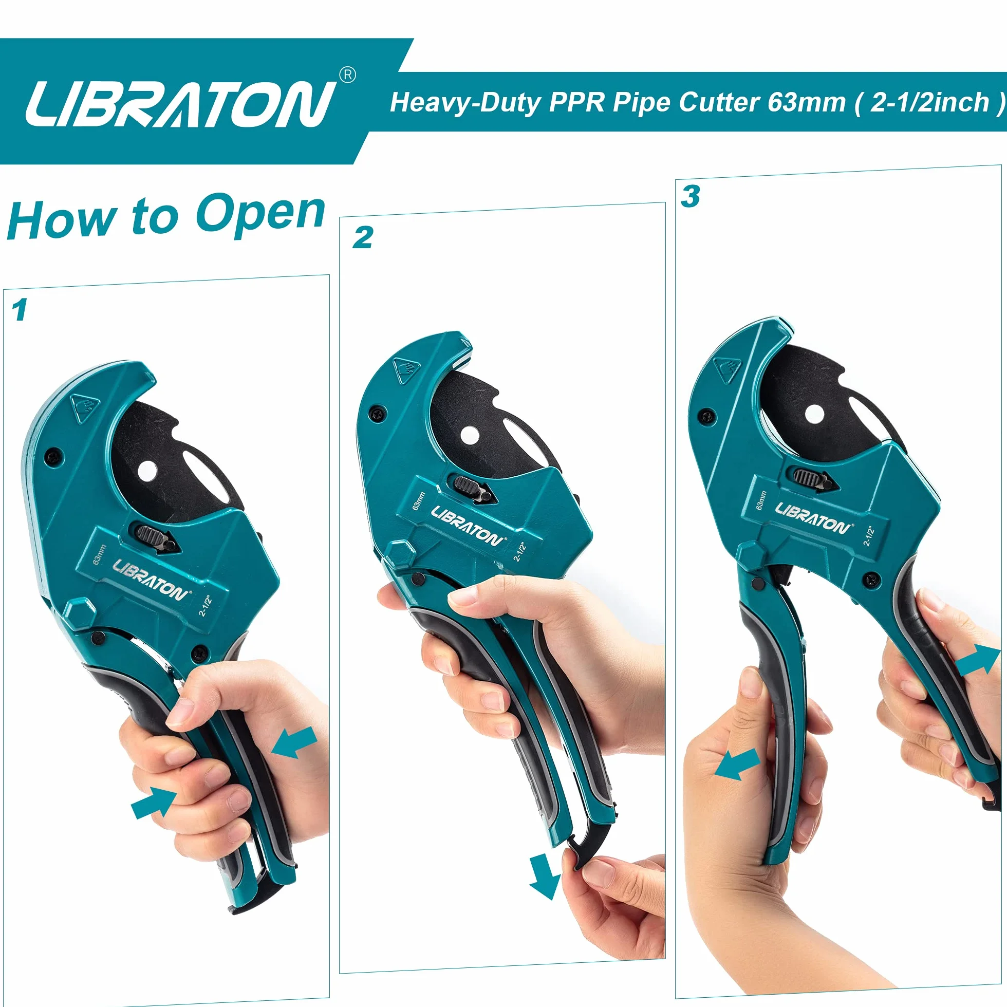 Libraton Obcinak do rur z PCW 63 mm, duży frez PVC, ulepszone ostrze do wytrzymałości, obcinacz do rur z tworzywa sztucznego do cięcia rur PVC, rur PEX, rur z tworzywa sztucznego