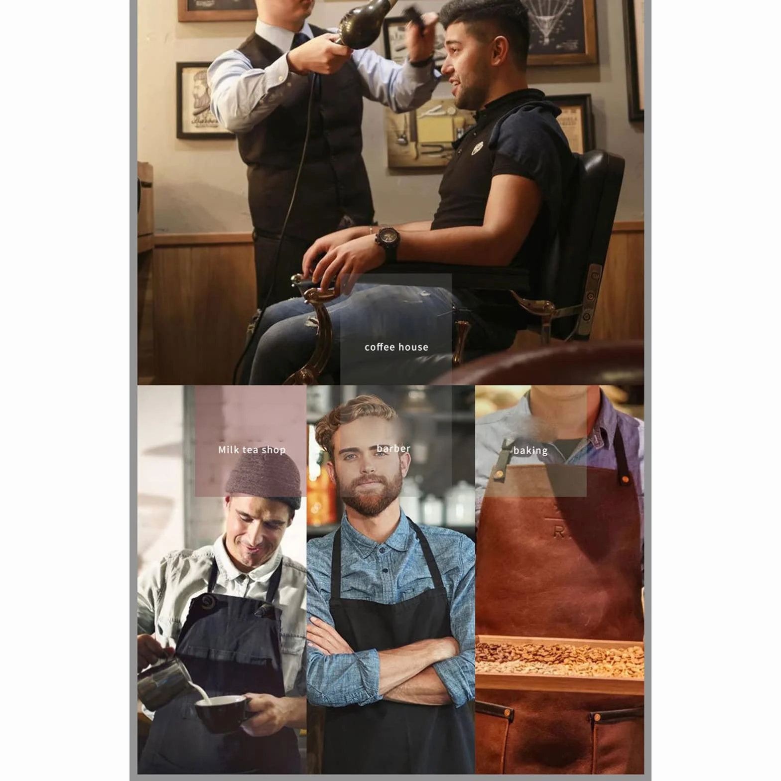 Szef Kuchni Fartuch Dla Mężczyzn i Kobiet - Wodoodporny PU Skórzany z Kieszeniami, Cross-Back Paski Do Kuchni, BBQ, Fryzjer, Barman, Handworking - Brązowy, B