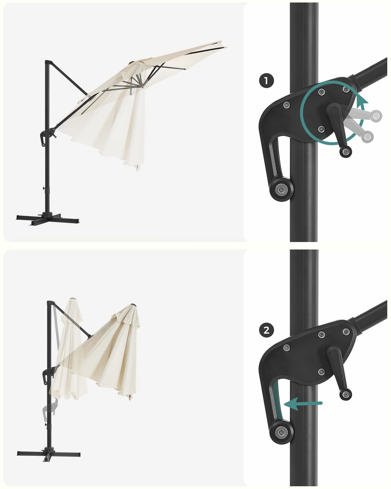 SONGMICS Traffic light parasol, parasol, obracany o 360°, parasol ogrodowy Ø 300 cm, ochrona UV do UPF 50+, regulowany kąt nachylenia, parasol ogrodowy, z korbą i stojakiem, beżowy GPU35BR