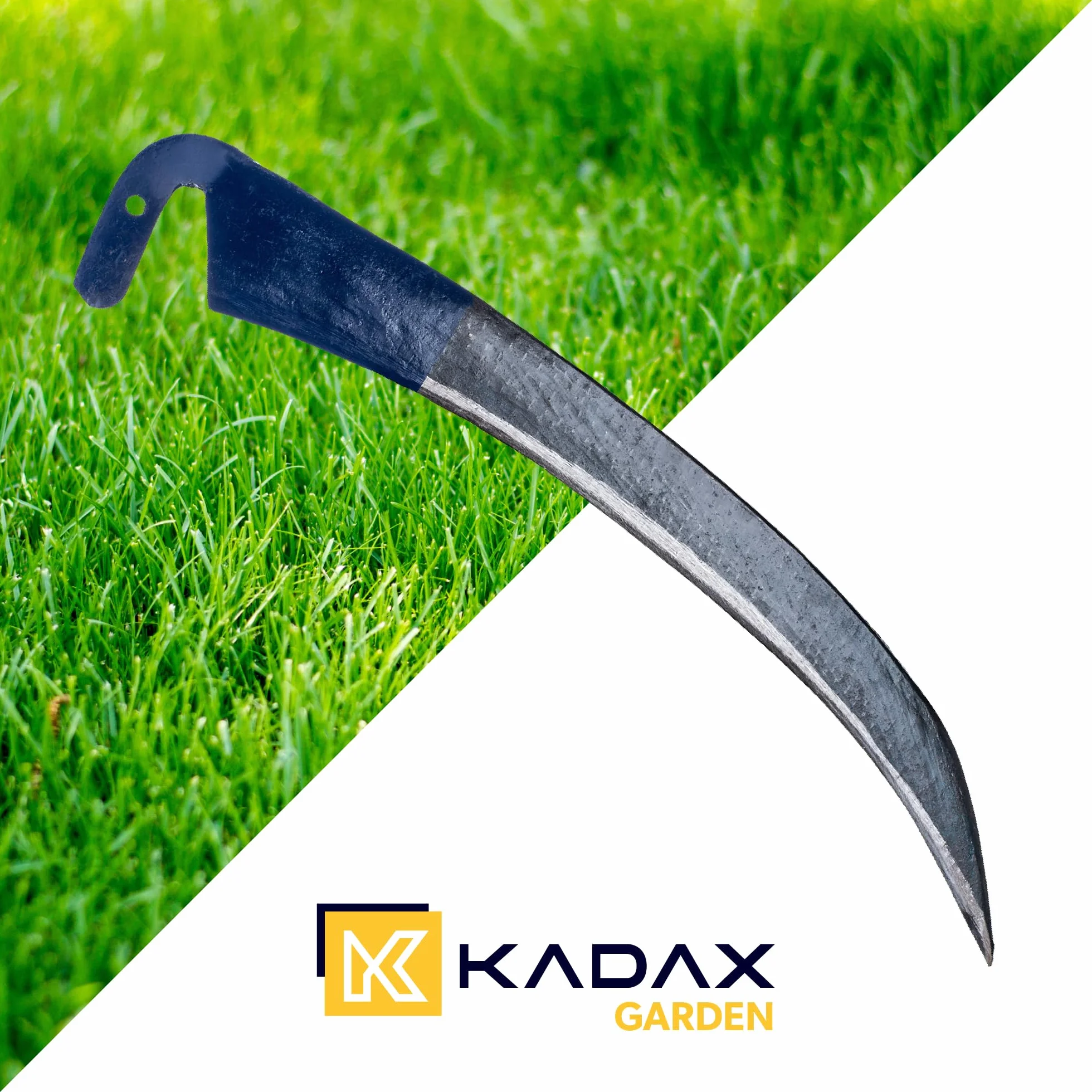 KADAX Kosa ręczna 80cm metalowa, składana konstrukcja, pewny chwyt, do wykaszania traw i chwastów na działce i w ogrodzie