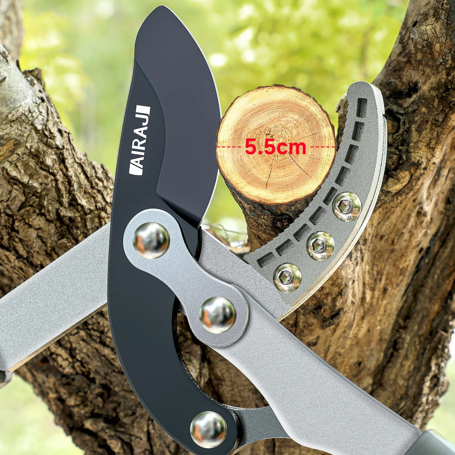 AIRAJ Nożyce do gałęzi 70 cm, stal węglowa, powłoka teflonowa, ostrze ogona rekina, antypoślizgowy uchwyt aluminiowy, cięcie 5,5 cm
