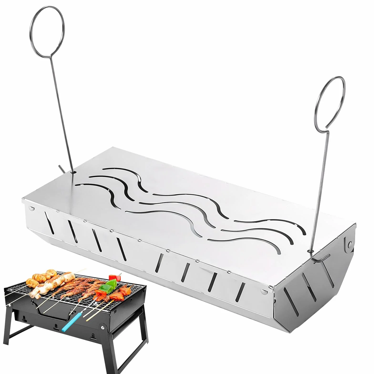 Puszka wędzarnicza stal nierdzewna drewniana skrzynka z chipami akcesoria do grill Vented Lid Design 24,5 x 11,7