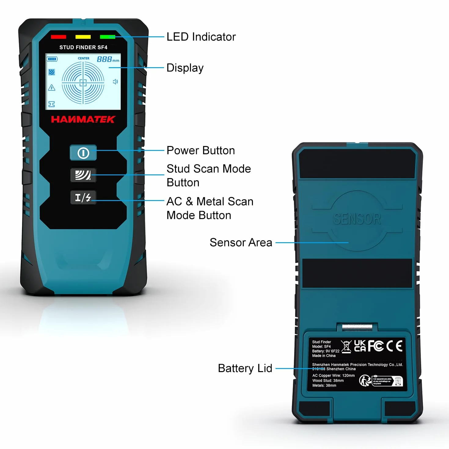 HANMATEK Stud Finder Skaner Ścienny 5 w 1 Lokalizator Metalu Śrub Gipsu z Wyświetlaczem LCD HD