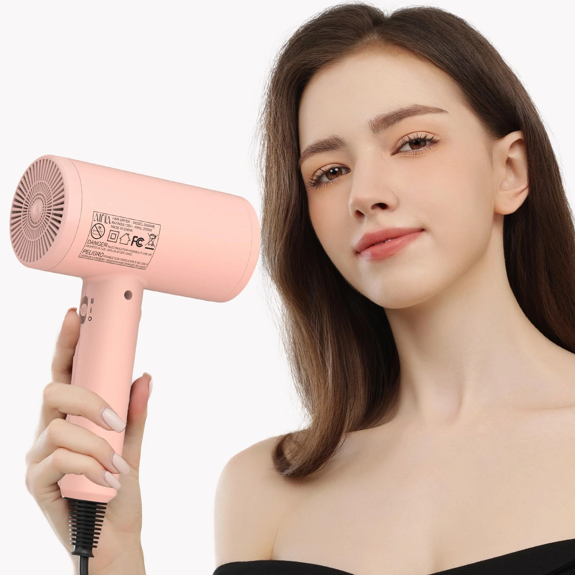 AINA Pro Salon Hair Dryer (New tech), 2200 W Blow Dryer z grzebieniem dyfuzora dla kobiet | BLDC Hair Dryer | bezszczotkowy silnik 150 000 obr./min | jonowa | wyświetlacz LED | 4 magnetyczne akcesoria