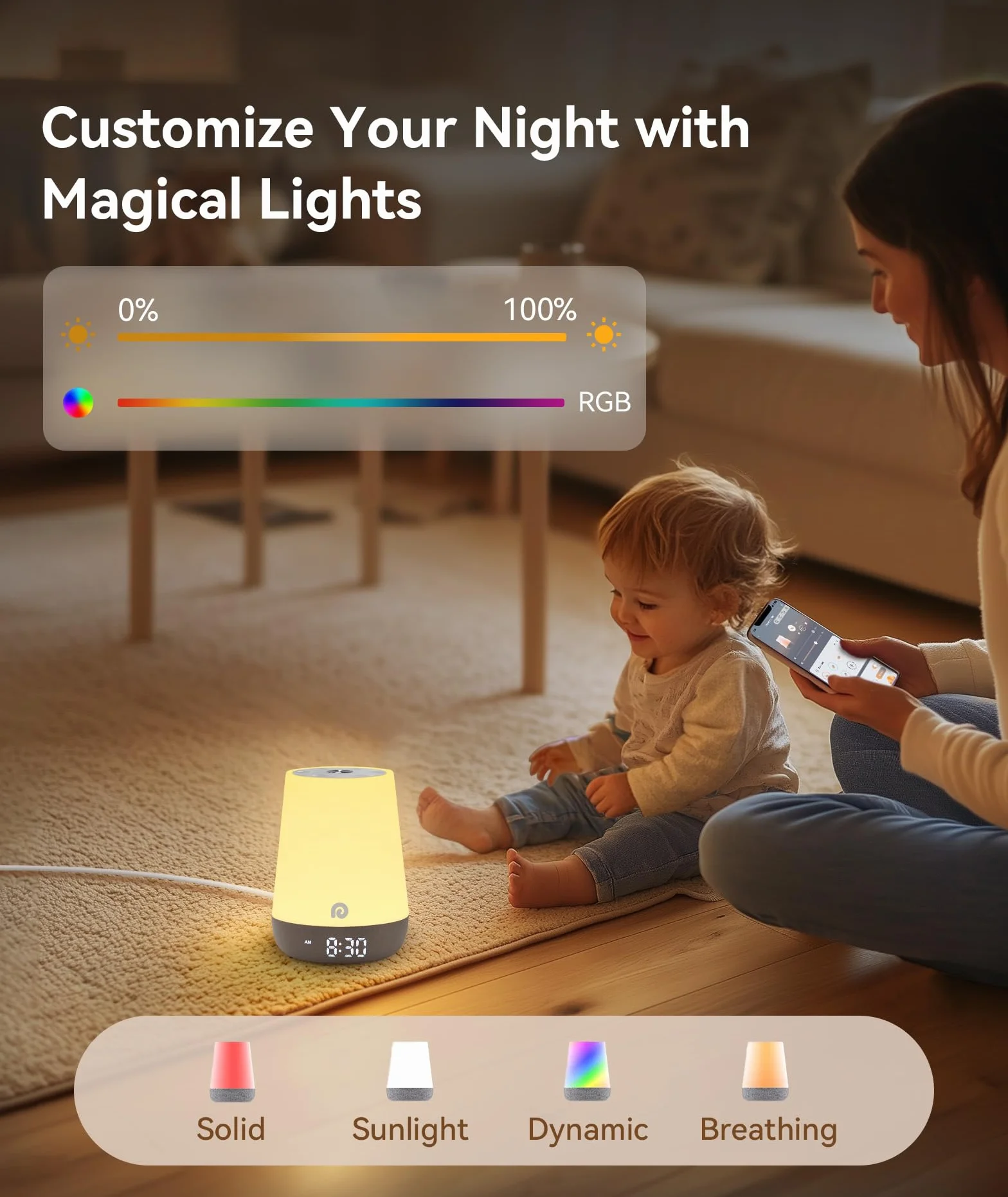 Dreamegg Nite 1 Maszyna Biały Hałas Dziecko Zegar Wzmacniacz Nawyków Uśpienia, Kontrola App Dźwięk Biały Dziecko z 34 Dźwiękami Kojący, Naturalne Światło Budzik, Zegarek dla Dzieci Muzyka Relaksująca