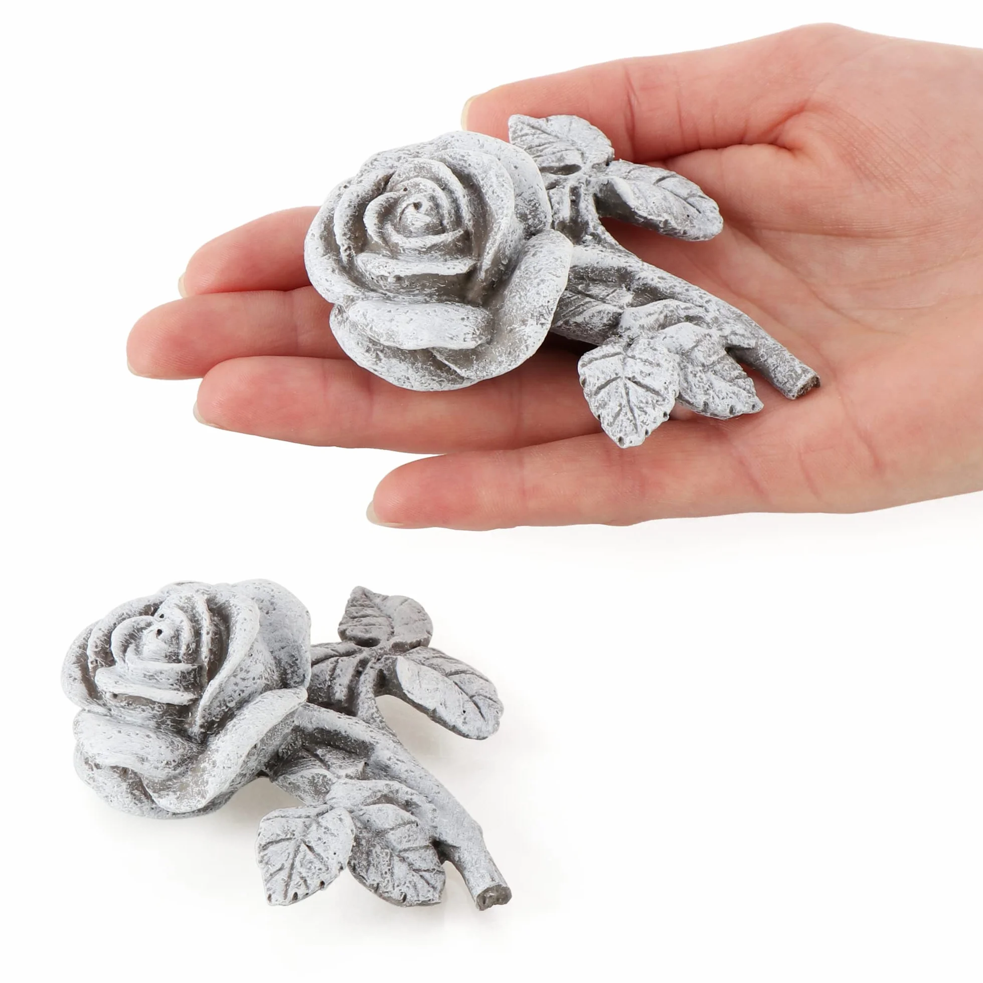com-four® 2x dekoracja nagrobna róza - kamien pamieci nadziei i czystosci - odporny na warunki pogodowe ornament cmentarny - ozdoba ogrodowa w wygladzie kamienia (2 sztuki - róza)