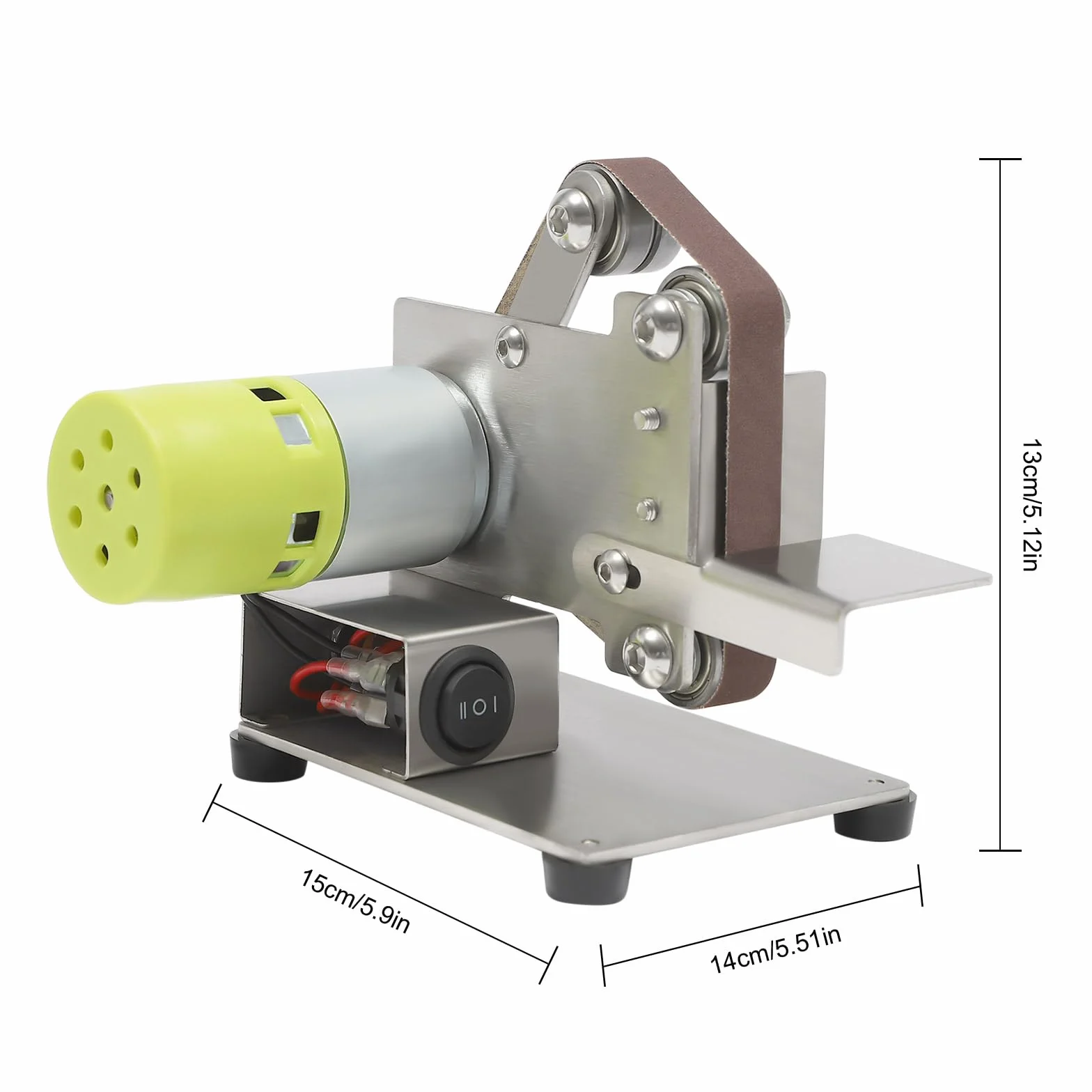 Mini szlifierka taśmowa Belt Sander z silnikiem 775, 150 W, do samodzielnego polerowania, 7 biegów, z 10 taśmami szlifierskimi 15 x 330 mm