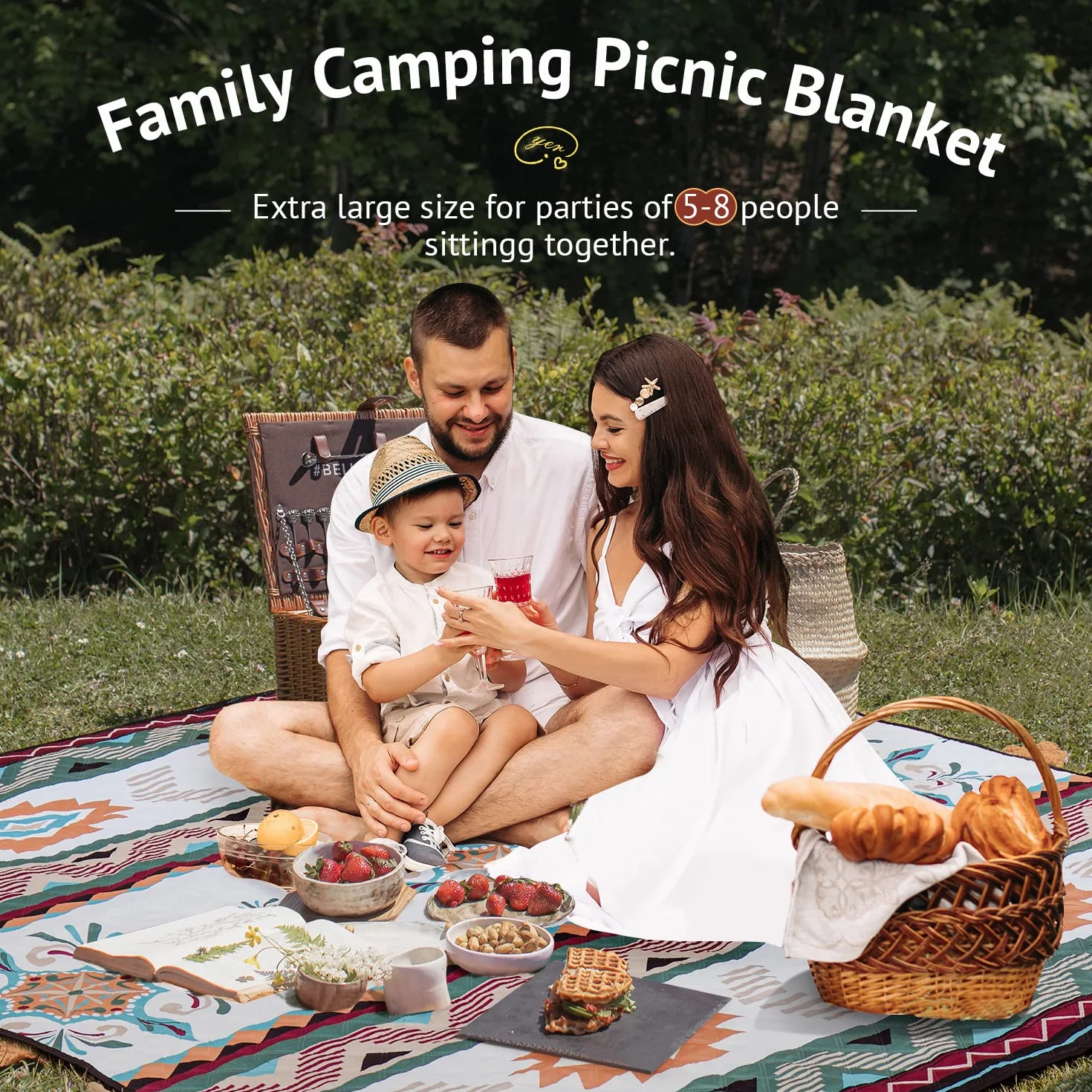 LARUTAN Koc piknikowy w stylu boho, 200 x 200 cm, bez piasku, przenośny, nadaje się do prania, podkładka plażowa, koc piknikowy na suchą plażę, BBQ, piknik, wędrówki, podróże, koc kempingowy, zielony