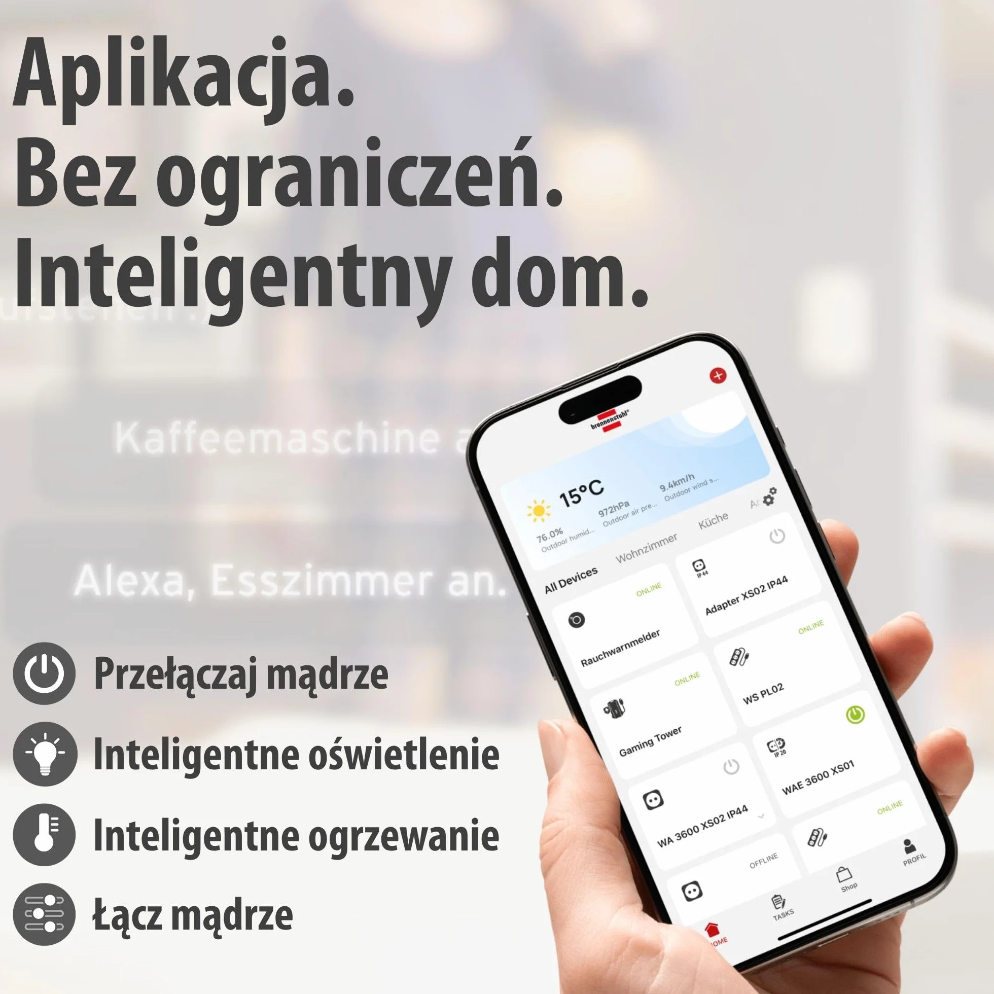 Brennenstuhl Connect WiFi LED Reflektor WF 2051 P (24W, 2800lm, IP54, różne funkcje świetlne regulowane za pomocą aplikacji, reflektor zewnętrzny do montażu na ścianie z czujnikiem ruchu)