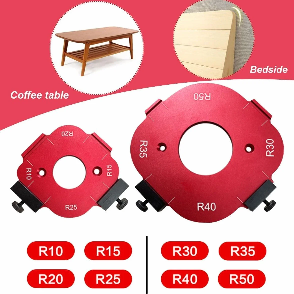 2 sztuki szablon do frezarki jig radius, szablony frezarskie do frezarki górnowrzecionowej, do obróbki drewna R10 R15 R20 R25 R30 R35 R40 R50 szablony do frezowania promieniowego - precyzyjna obróbka
