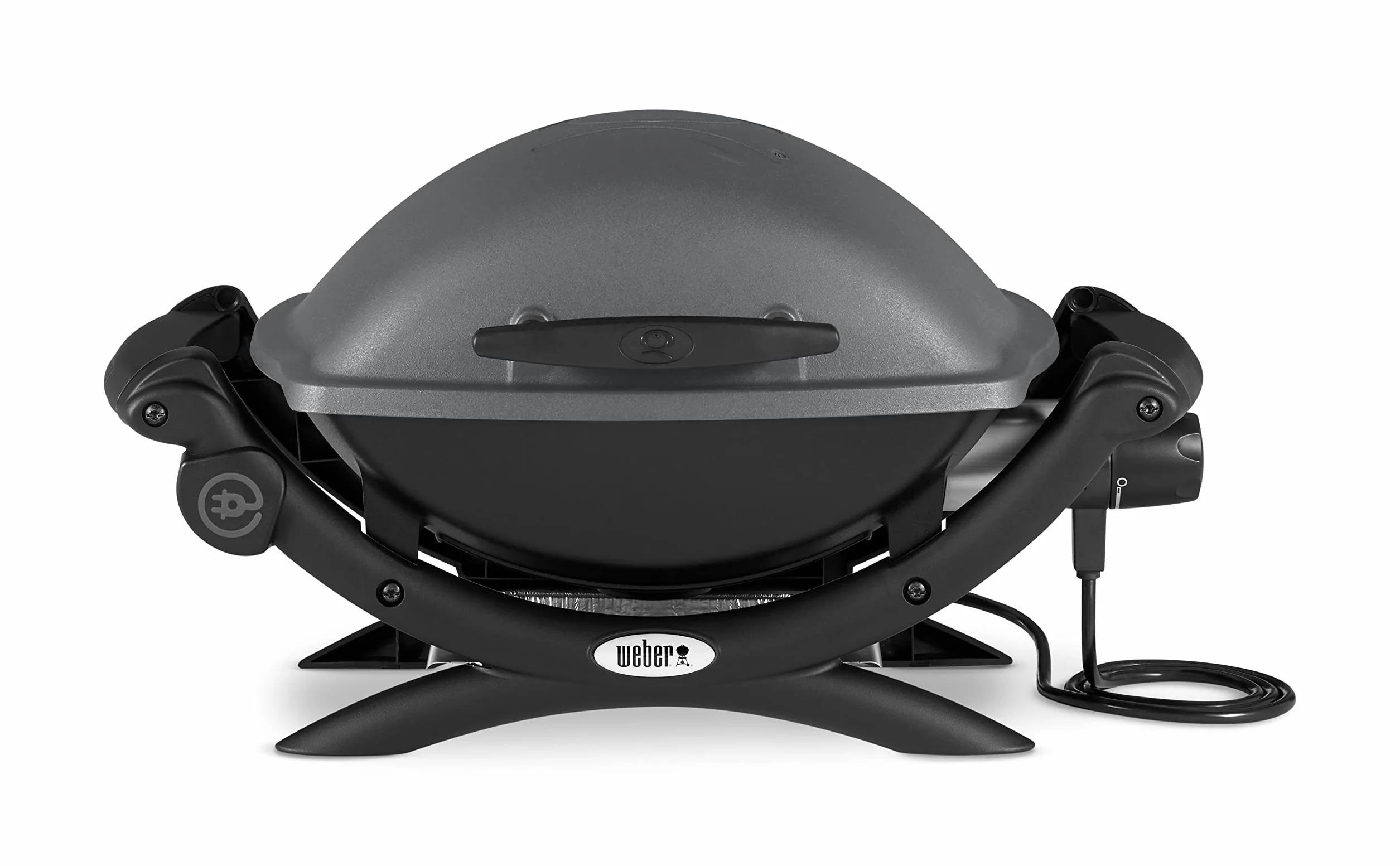 Weber Q1400 Elektryczny Grill, powierzchnia grillowania 43 x 32 cm, przenośny BBQ Grill,2-częściowy żeliwny ruszt pokryty emalią porcelanową, pokrywa i obudowa aluminiowa - Ciemnoszary (52020079)