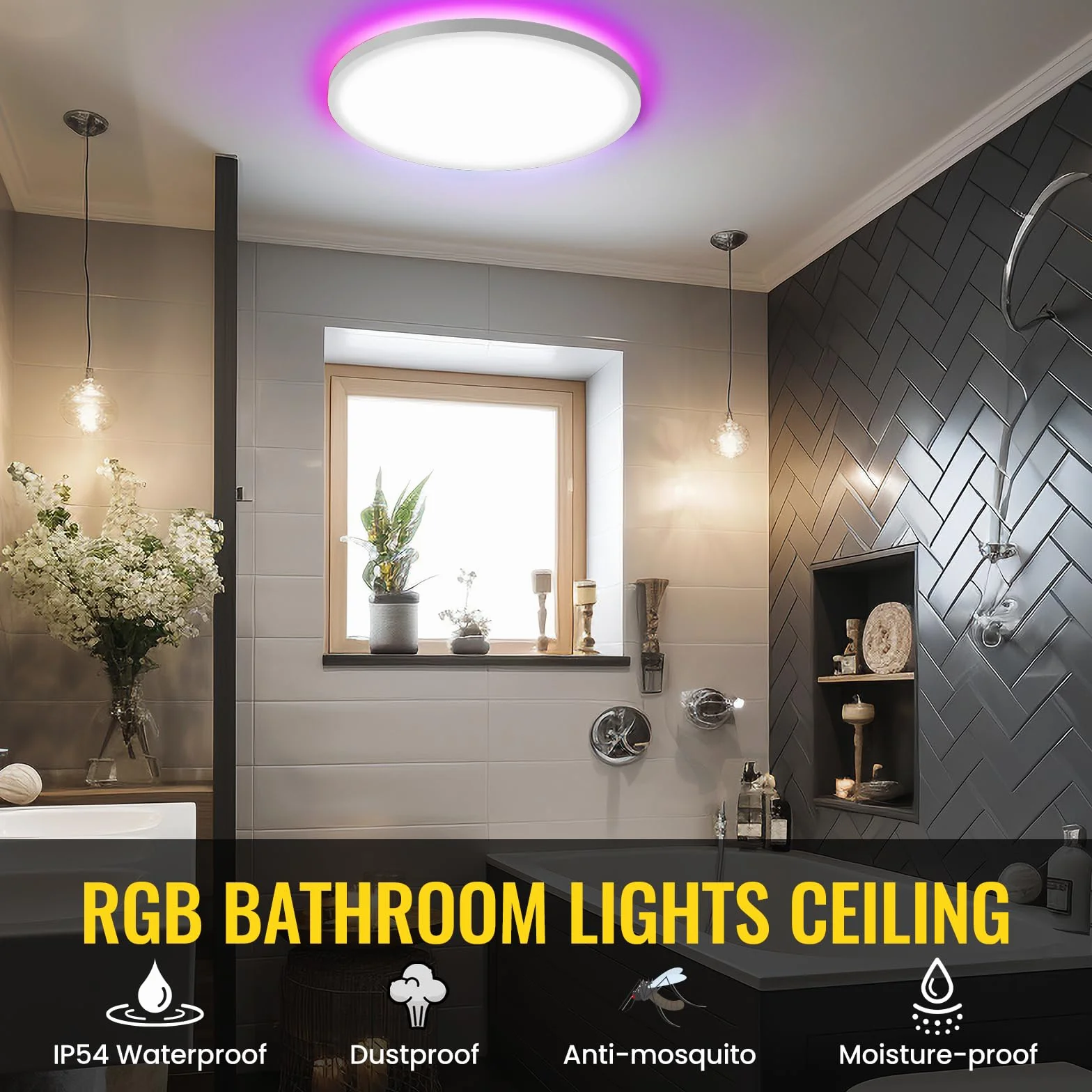 Lampa sufitowa LED 30 cm z pilotem | 24 W 3200 lm ściemnialny IP54 do łazienki | 3000-6000K Światła RGB do kuchni, przedpokoju, salonu, pokoju dziecięcego