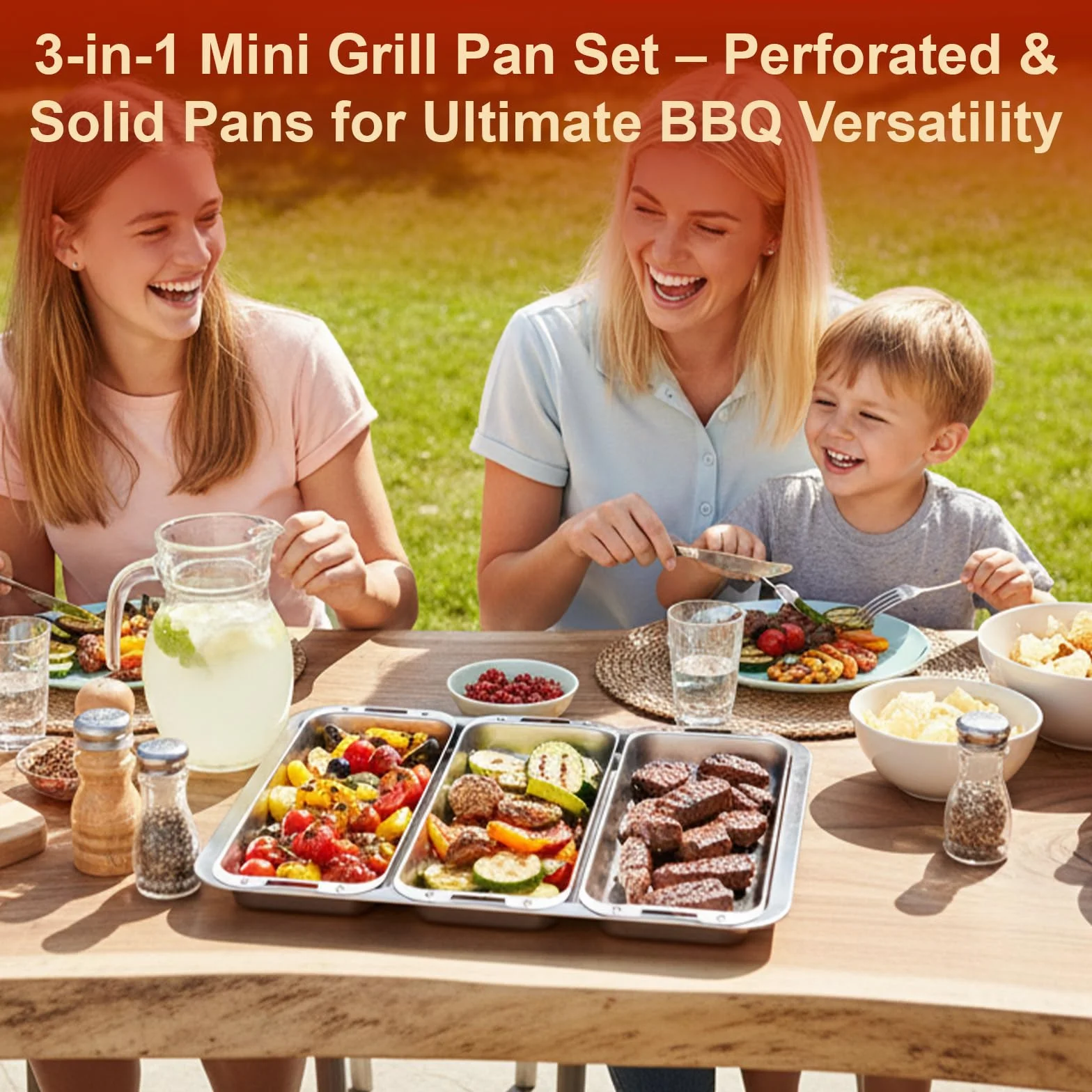 Denmay Zestaw patelni do grillowania, stal nierdzewna, z uchwytem, do grilla gazowego i węglowego – uniwersalne akcesoria do patelni Weber, Enders, Charbroil Grill, 3 kosze do grillowania + 1 tacka do