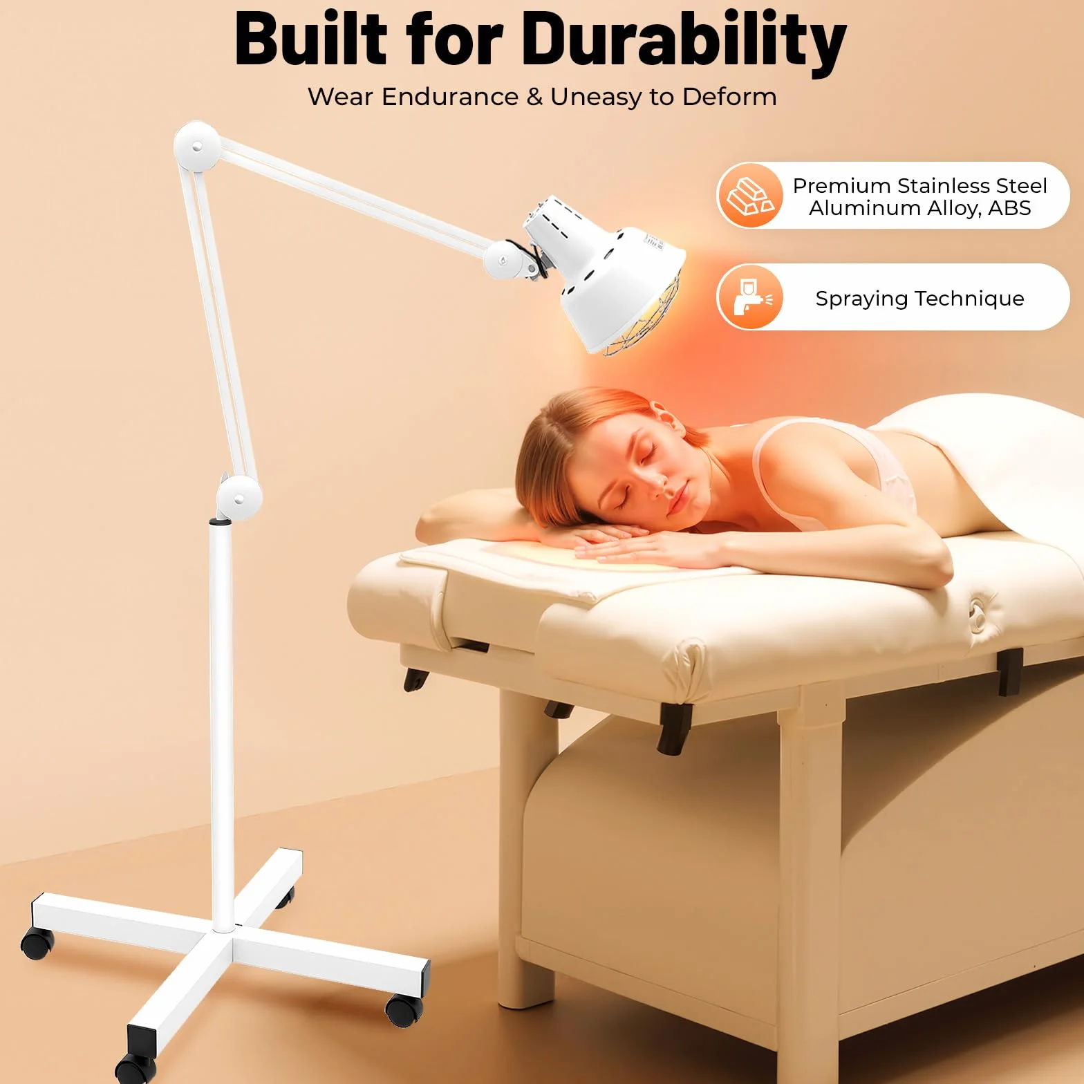 Lampa na podczerwień, terapia ciepła na podczerwień z czterema stopami, promiennik na podczerwień do terapii światłem na podczerwień 275W, obrót 360° i regulowany kąt, na bóle mięśni, stawów