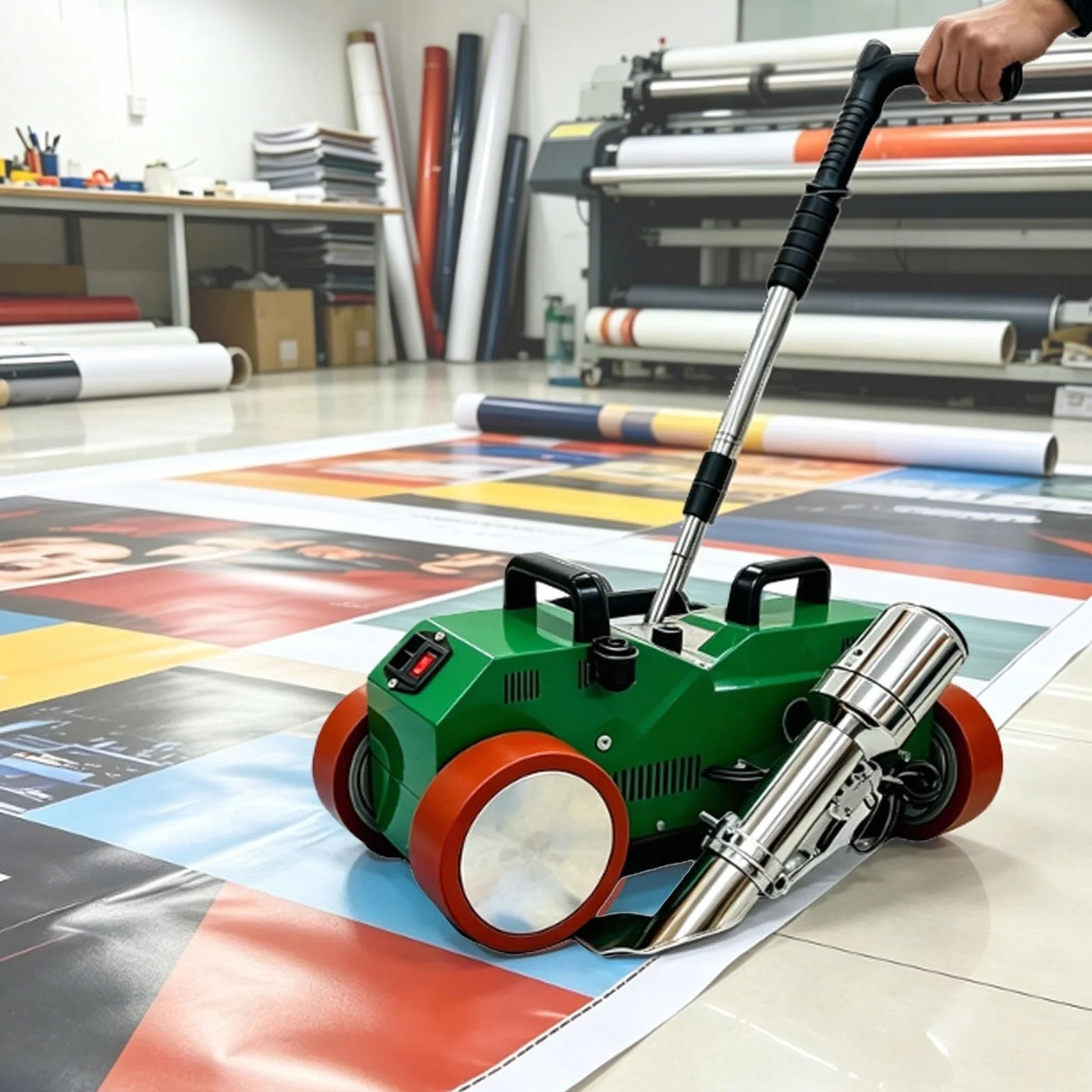 Automatyczna zgrzewarka do banerów PCV, zgrzewarka na gorące powietrze | Z opalarką, grubość 0,2-0,8mm,temperatura 20-680℃,do zgrzewania banerów reklamowych