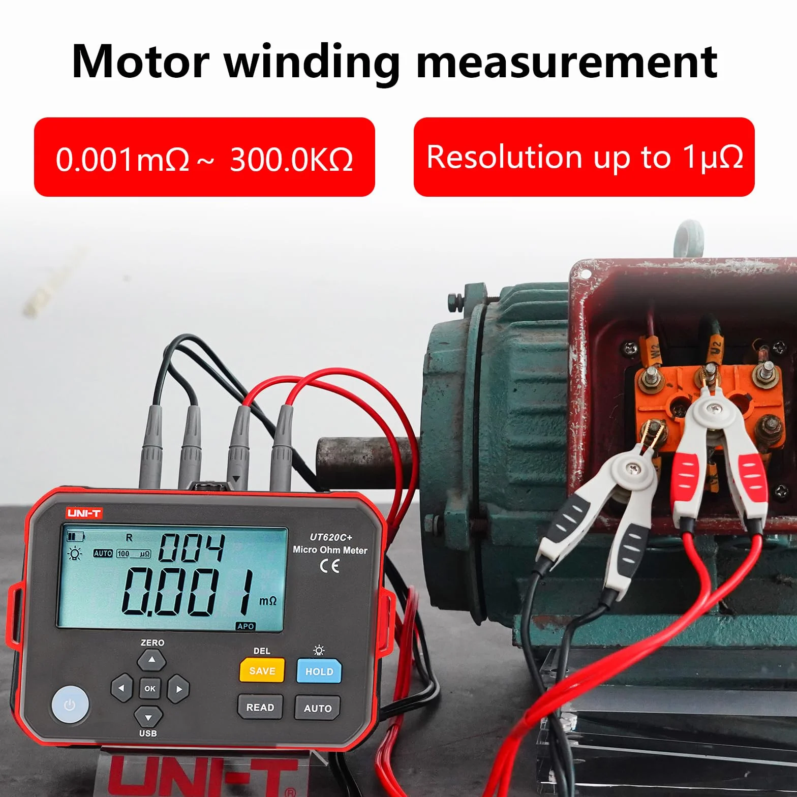 UNI-T UT620C+ cyfrowy miernik niskiego oporu DC, mikro-omomierz, tester rezystancji kabli, przewodów/cewek/silników, 0,001 mΩ ~ 300,0 kΩ