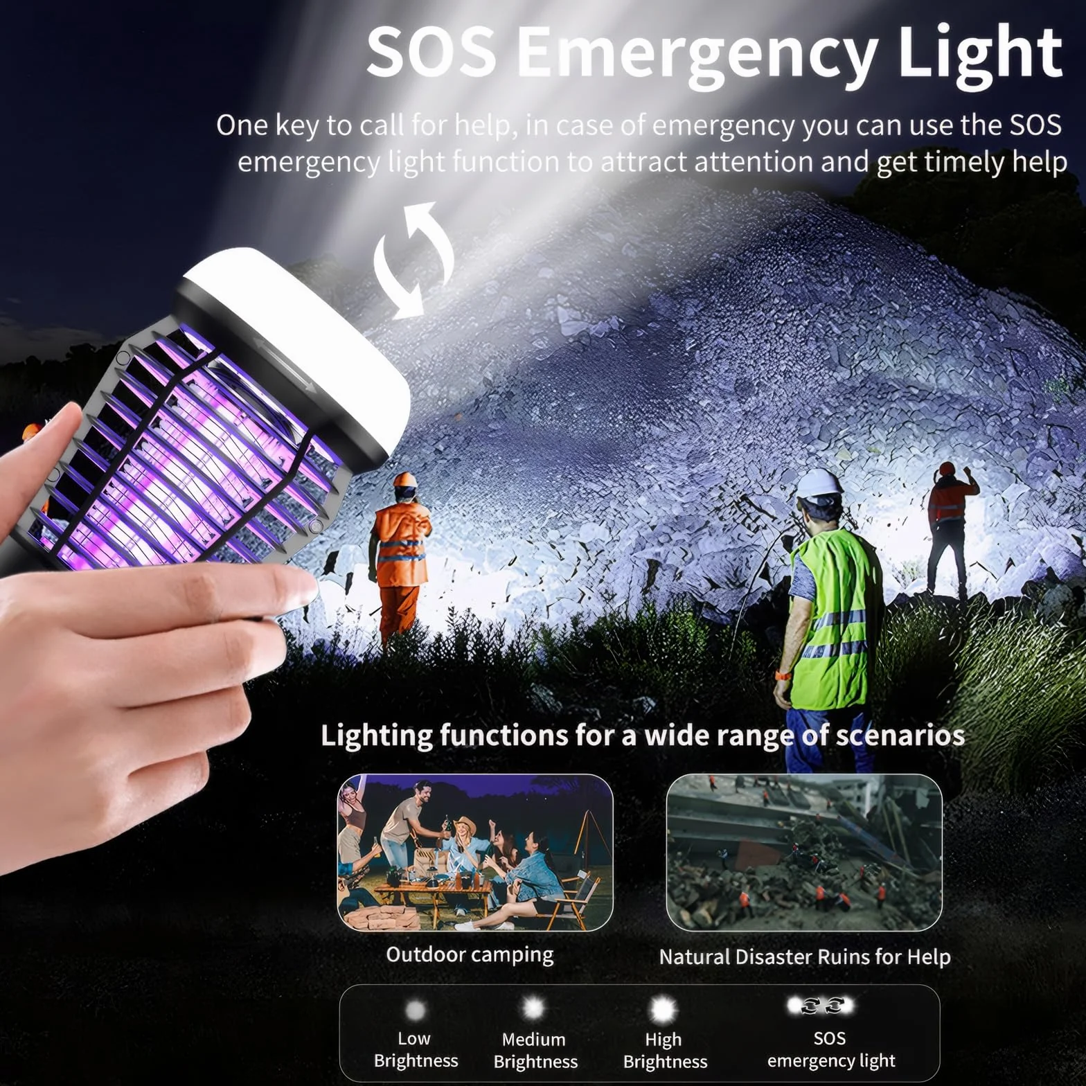 OKYUK elektryczny niszczyciel owadów, pułapka na komary z 4 poziomami jasności LED, 2000 mAh lampa przeciw komarom energooszczędna, lampa kempingowa, pułapka na muchy, ochrona przed komarami do użytku