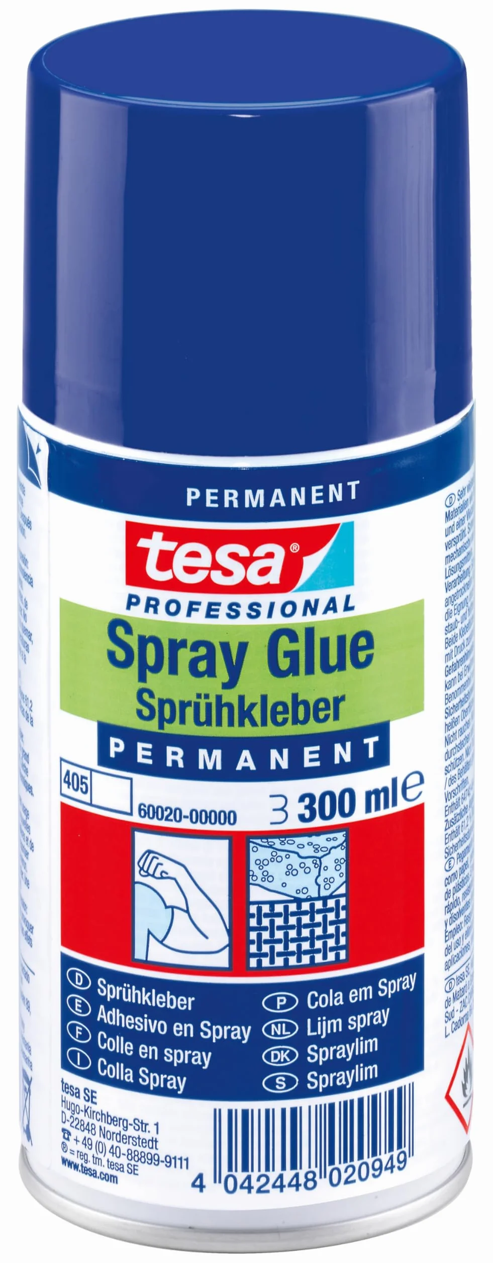 tesa Klej w sprayu permanentny – mocny klej do rozpylania do lekkich i średnio ciężkich materiałów o lekko szorstkiej powierzchni – bez silikonu – 300 ml