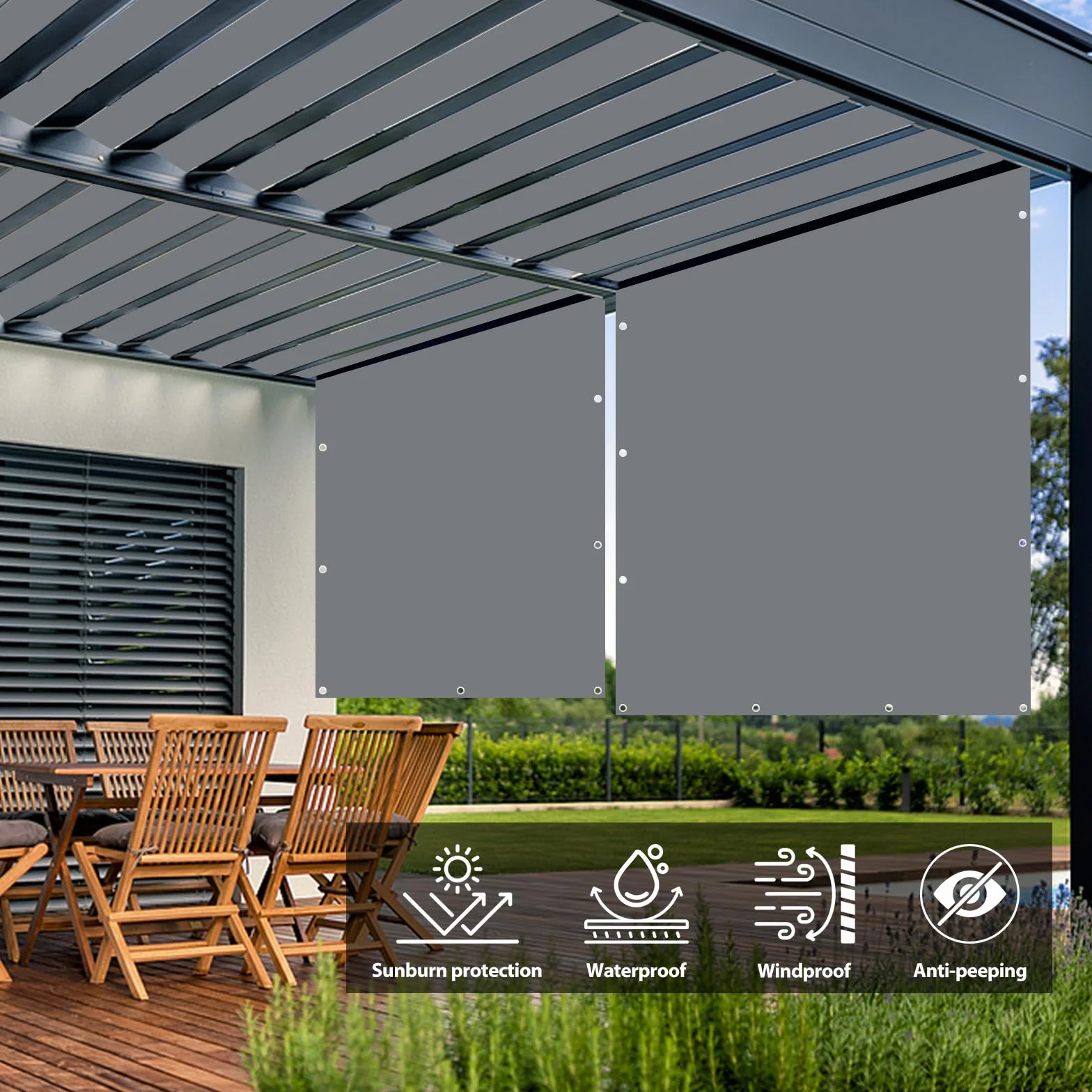 Żagiel przeciwsłoneczny, wodoszczelny, 2 x 5 m, ochrona przed promieniowaniem UV, z oczkami, ochrona przed słońcem i warunkami atmosferycznymi, materiał markizowy, żagiel na taras, balkon, do