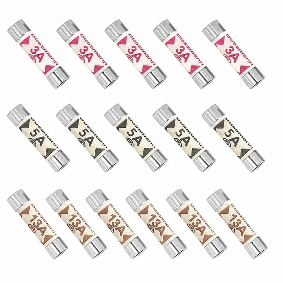 Zestaw bezpieczników QitinDasen 3 wartości 16 szt. BS1362, 25 X 6,3 mm Ceramiczna tuba kasety bezpieczników, 240V Wtyczka bezpiecznika domowego (3A / 5A / 13A)