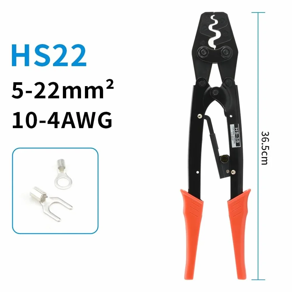 Ręczne szczypce do zaciskania końcówek nieizolowanych, zakres 1,25–38 mm, wygięty uchwyt(HS22)