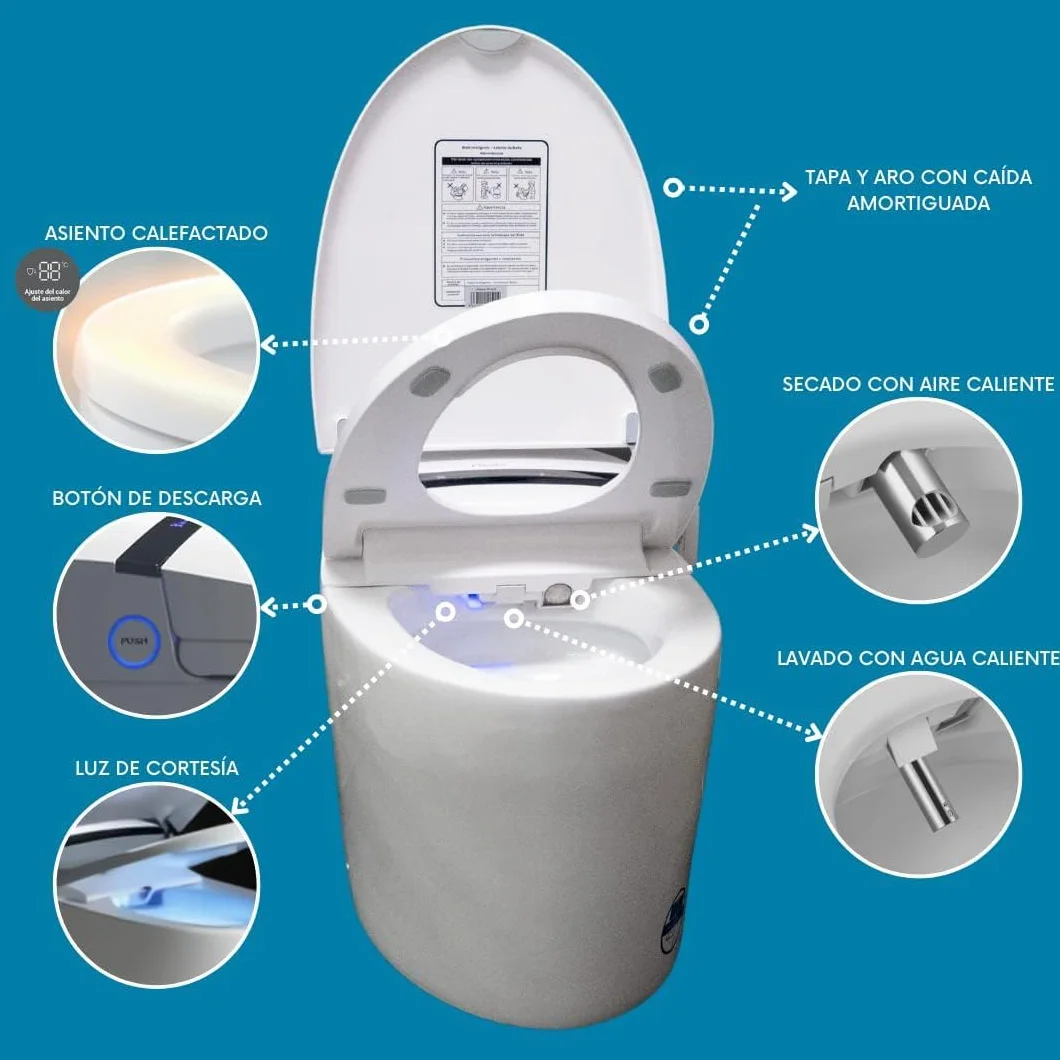 Nashi - Japońska toaleta z podwójnym wyjściem na podłogę lub ścianę | toaleta bidet | podgrzewane siedzisko, czyszczenie gorącą wodą i suszenie | światła LED | pilot zdalnego sterowania | Smart