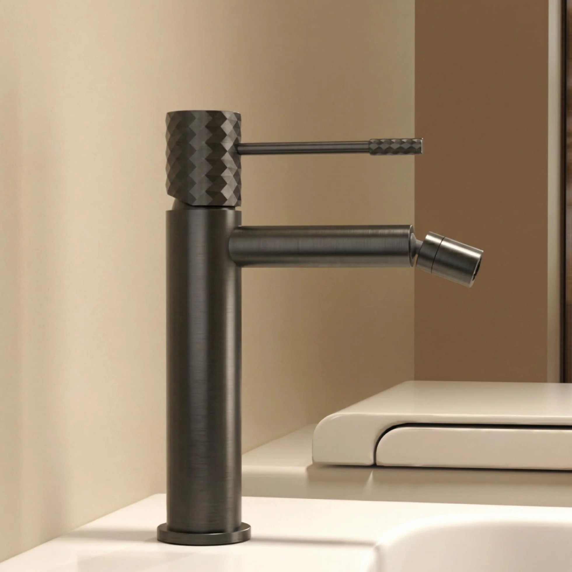 IMEX kran bidetowy, bateria bidetowa, bateria bidetowa, bateria bidetowa z mieszaczem ciepłej i zimnej wody, bateria Bidet, łatwa instalacja, seria Genua, kolor czarny pistolet metalowy