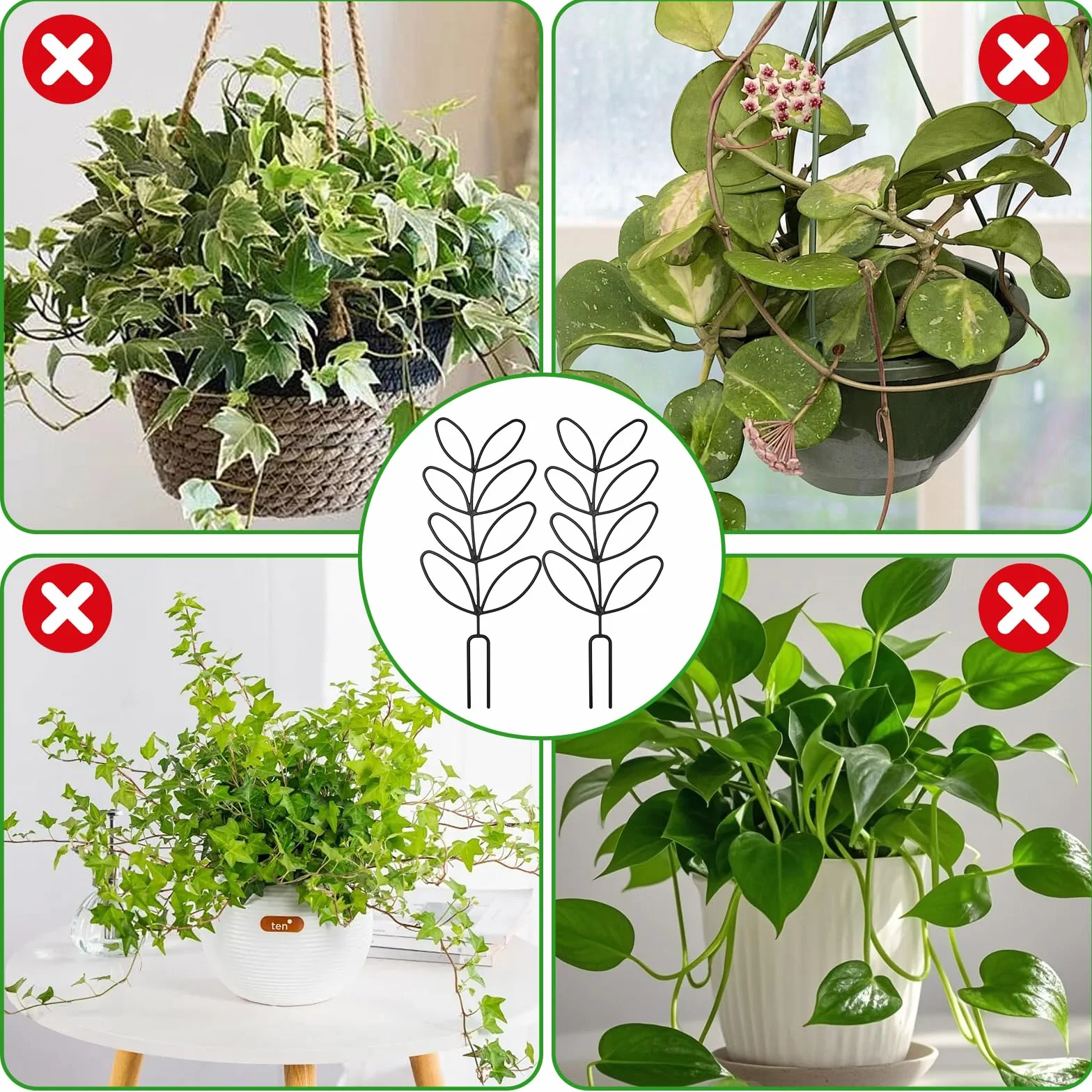 VOSSOT 2 sztuki podpórki do roślin pnących z projektem liści, podpórka do roślin z 5 ogrodowymi wstążkami wiązanymi, plastikowy uchwyt do roślin, podpórki do roślin pnących do balkonu i doniczkowe