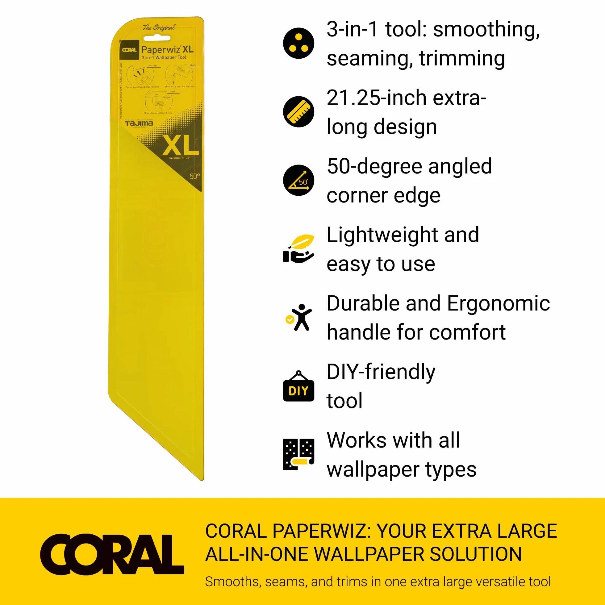 Coral 69502 Paperwiz XL 21-calowe narzędzie do tapet 3 w 1, oryginalne, żółte