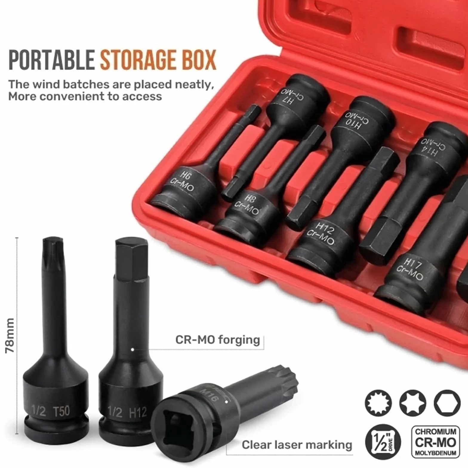 Zestaw kluczy grzechotkowych, Zestawy nasadek udarowych Torx Star 1/2" Zestaw adapterów przedłużających do kluczy elektrycznych(Torx)