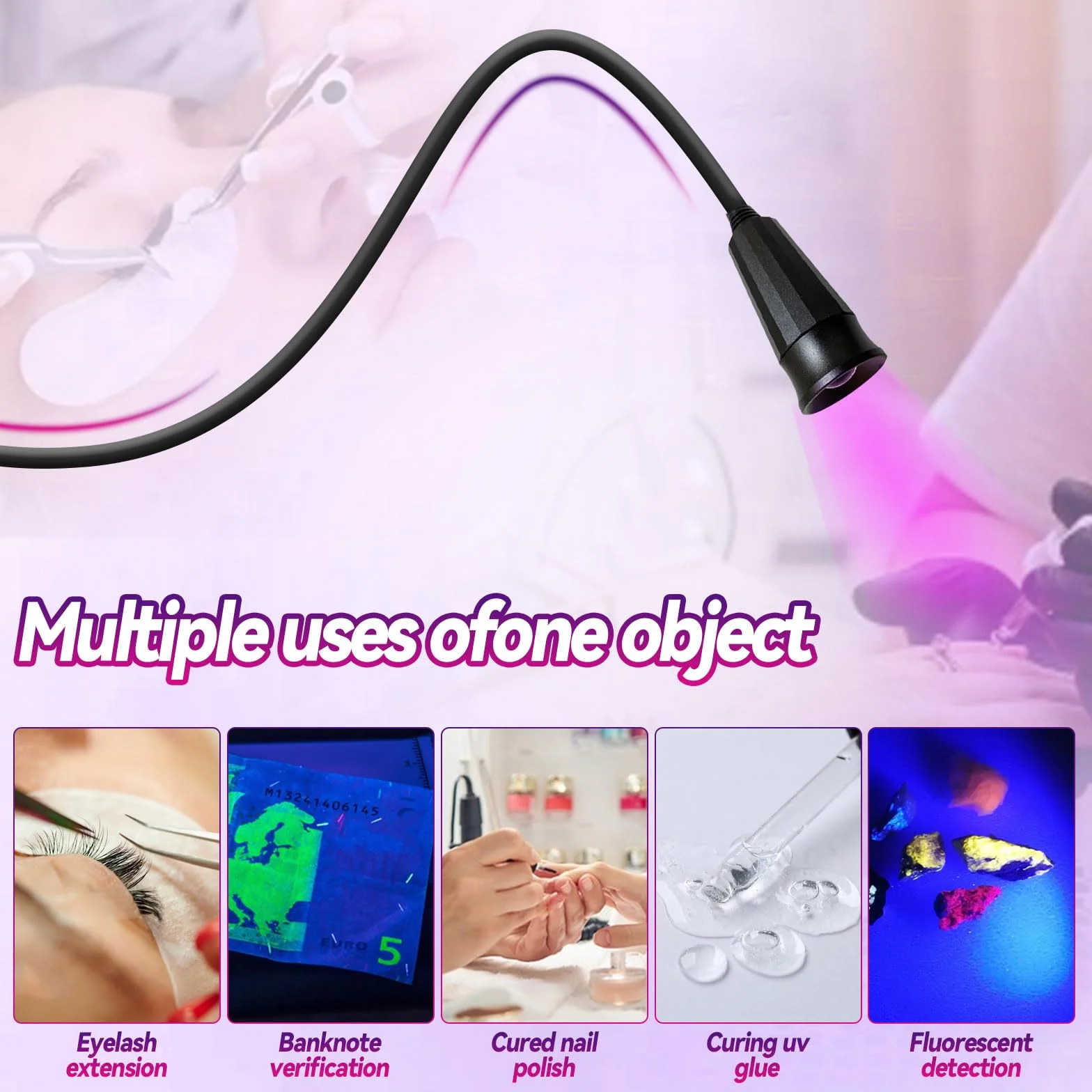 Lampa UV do rzęs 10W LED szybkie utwardzanie regulowany rozmiar punktu okulary ochronne przełącznik nożny czarna