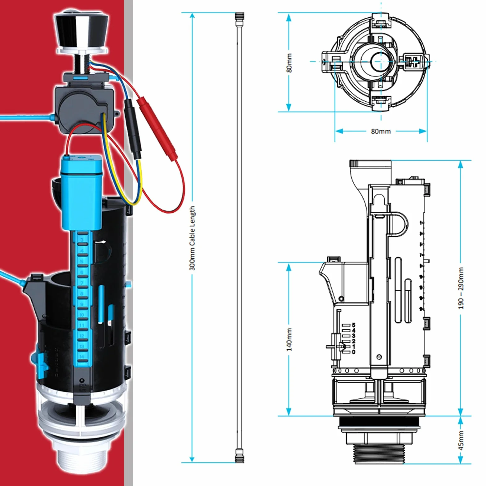 SPARES2GO Uniwersalny automatyczny zawór spłukujący do toalety 3.8 cm 5.1 cm bezdotykowy zbiornik WC podwójny automatyczny czujnik zestaw przycisków