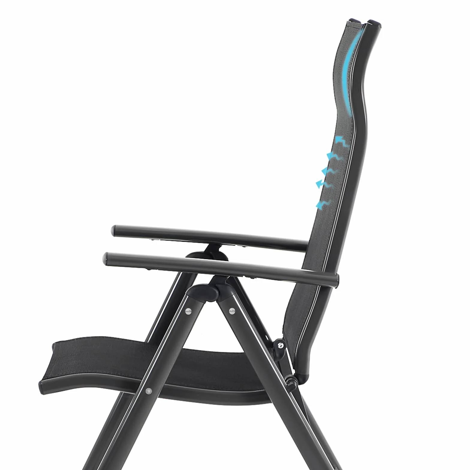 SONGMICS Krzesło ogrodowe składane z regulacją oparcia, aluminiowy stelaż, 120 kg, czarny GCB02BK