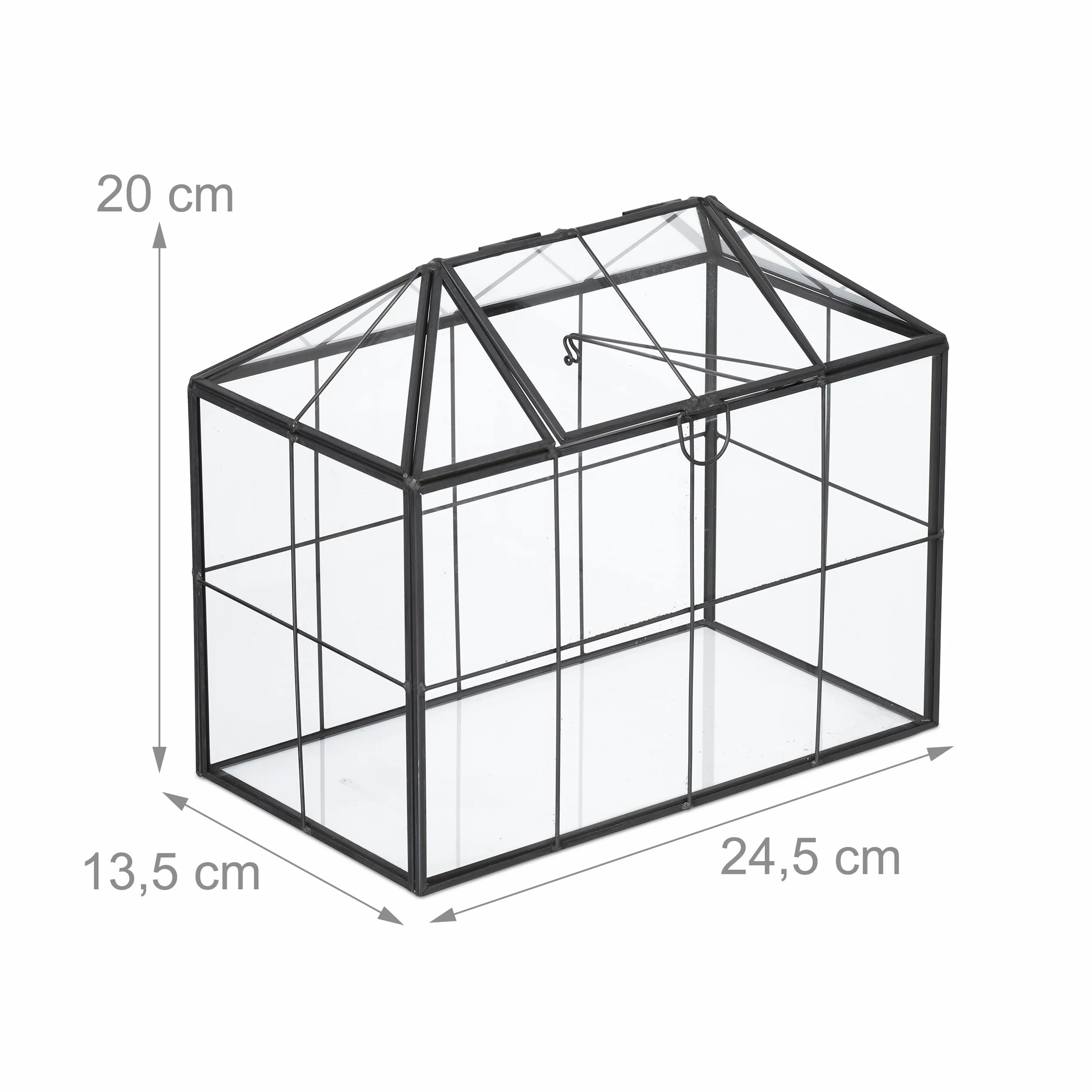 Relaxdays Terrarium roślinne szklane z cyny dekoracyjny domek na kaktusy i mech czarna