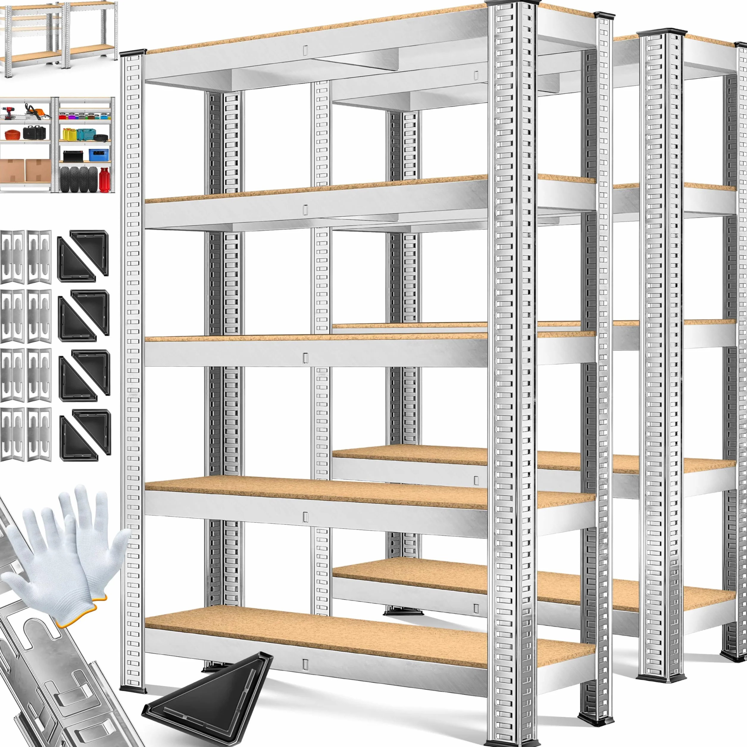 MASKO® Zestaw 2 regałów magazynowych do dużych obciążeń, regały piwniczne, nośność do 875 kg, 5 regulowanych półek, płyty MDF Regały metalowe, regały bez śrub, regały warsztatowe, piwnica, garaż