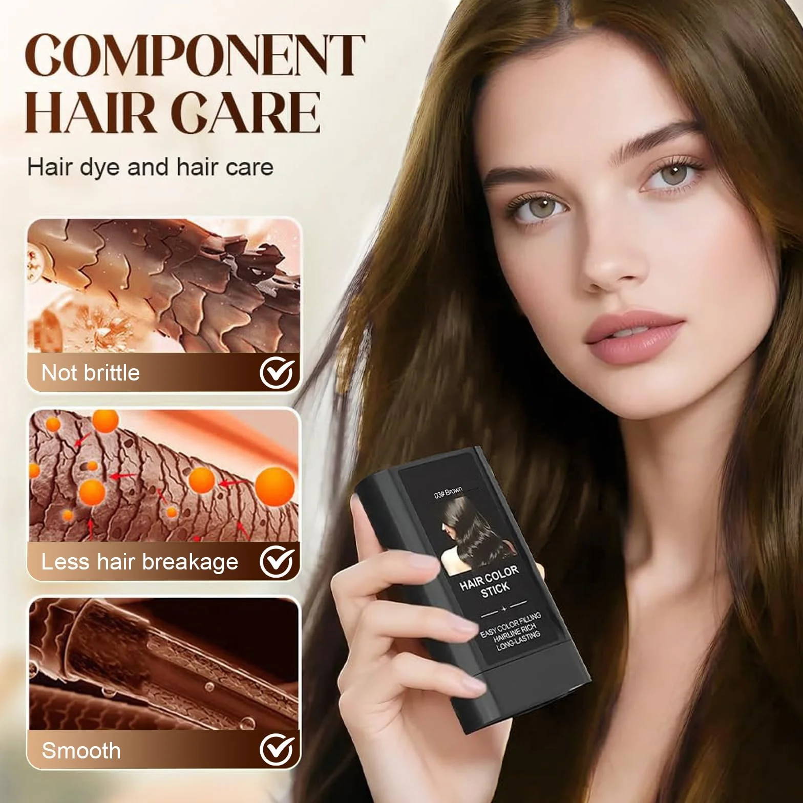 Hair Dye Comb, natychmiastowy kij do koloryzacji z wbudowanym grzebieniem, odporny na pot i farbowanie włosów, do zakrycia włosów, mężczyzn i kobiet (brązowy)