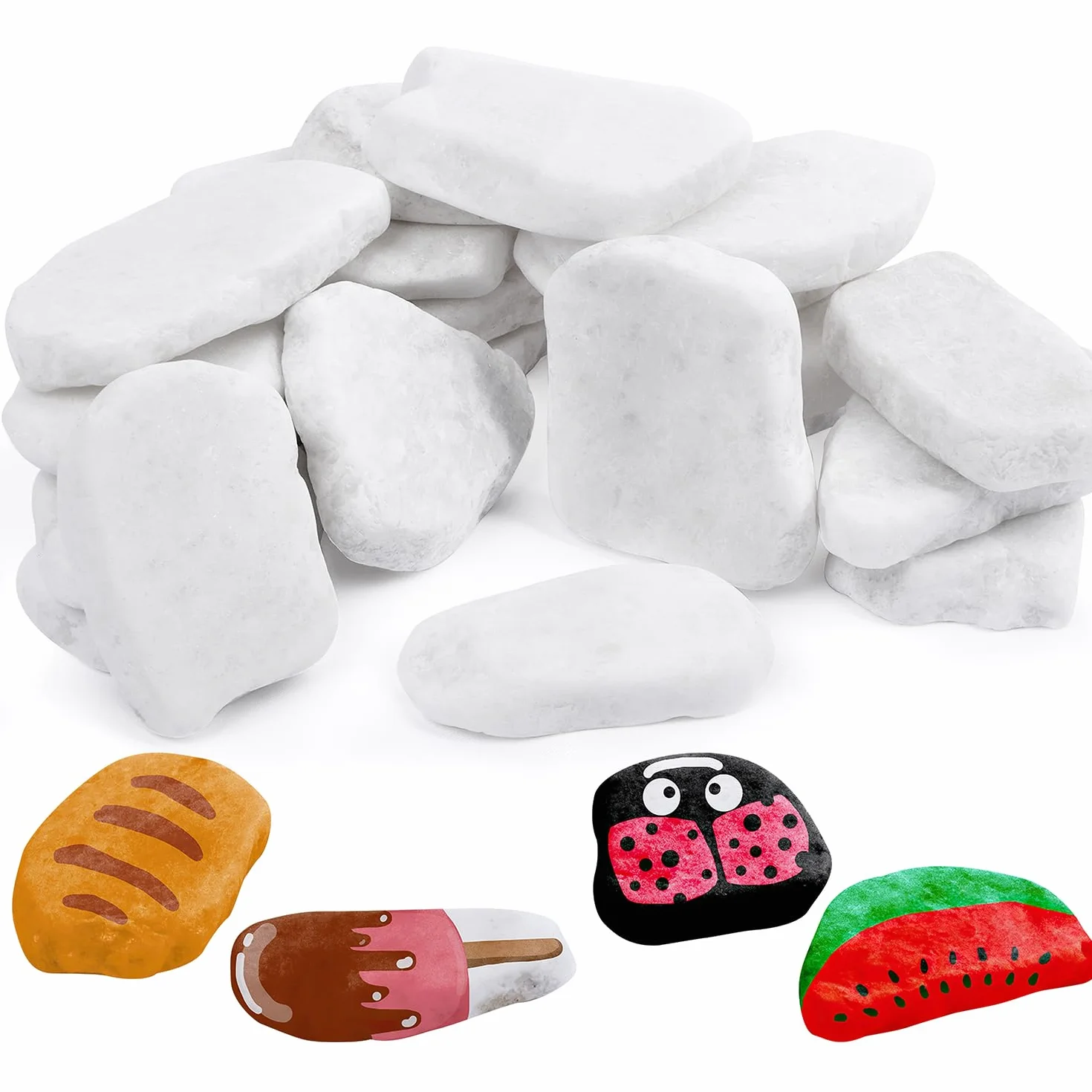 Kamienie do malowania, 20 sztuk, 3-5 cm, płaskie kamienie, zestaw dla dzieci, kamienie dekoracyjne, białe, gładkie kamyki do malowania, płaskie, naturalne, kamienie do malowania, żwirek