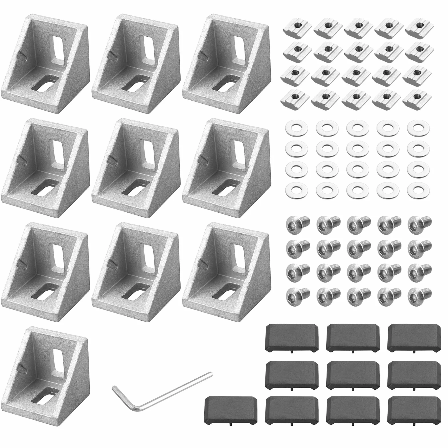 EYPINS 10 szt. wsporników kątowych, 90 stopni, złącze narożne, śruba z nakrętką T, 3030, aluminiowy profil do wytłaczania, wsporniki kątowe L do projektów DIY (z pokrywą)