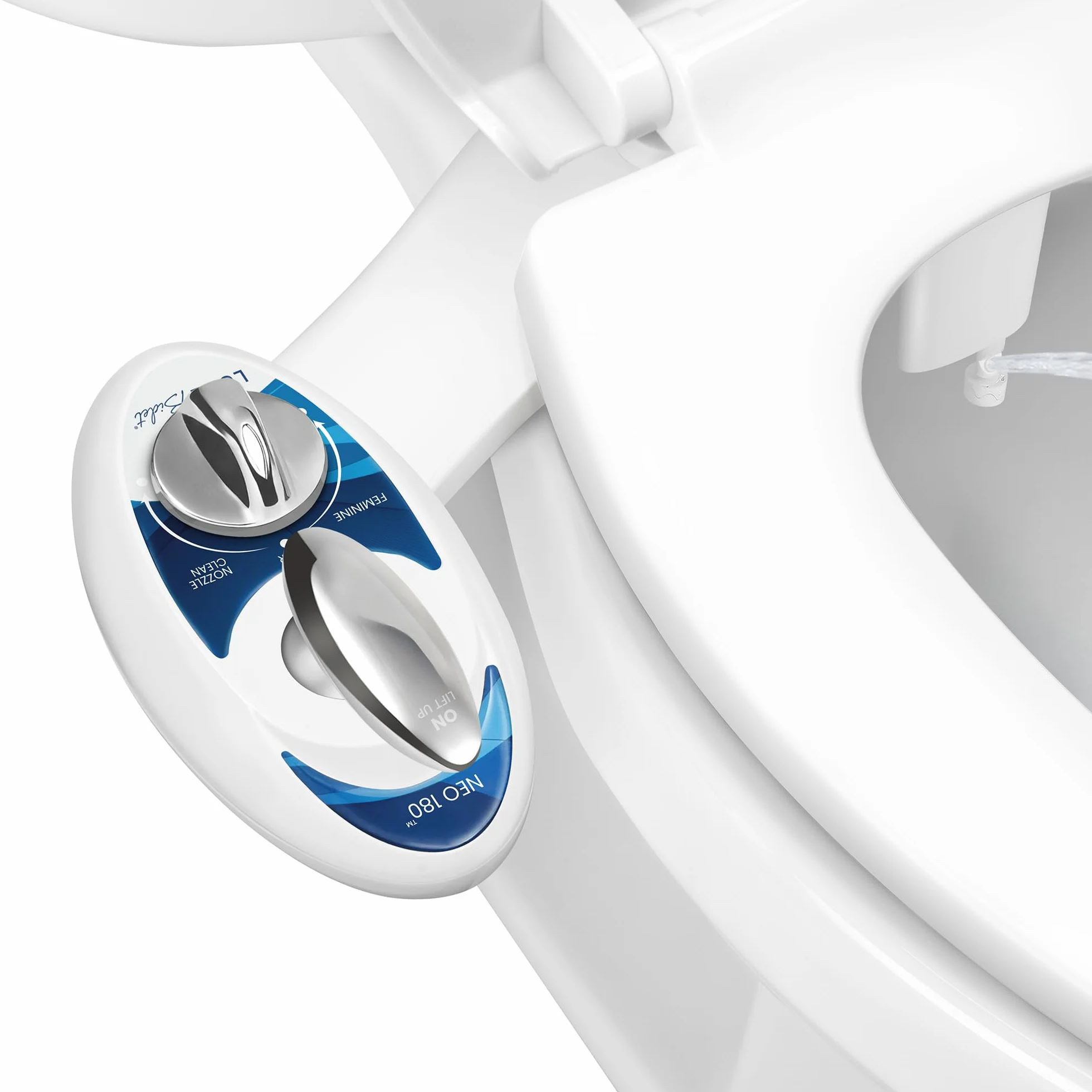 Luxe Bidet Neo 180 - samoczyszcząca podwójna dysza - nieelektryczna mechaniczna nasadka do toalety bidetu słodkiej wody (niebieska i biała)
