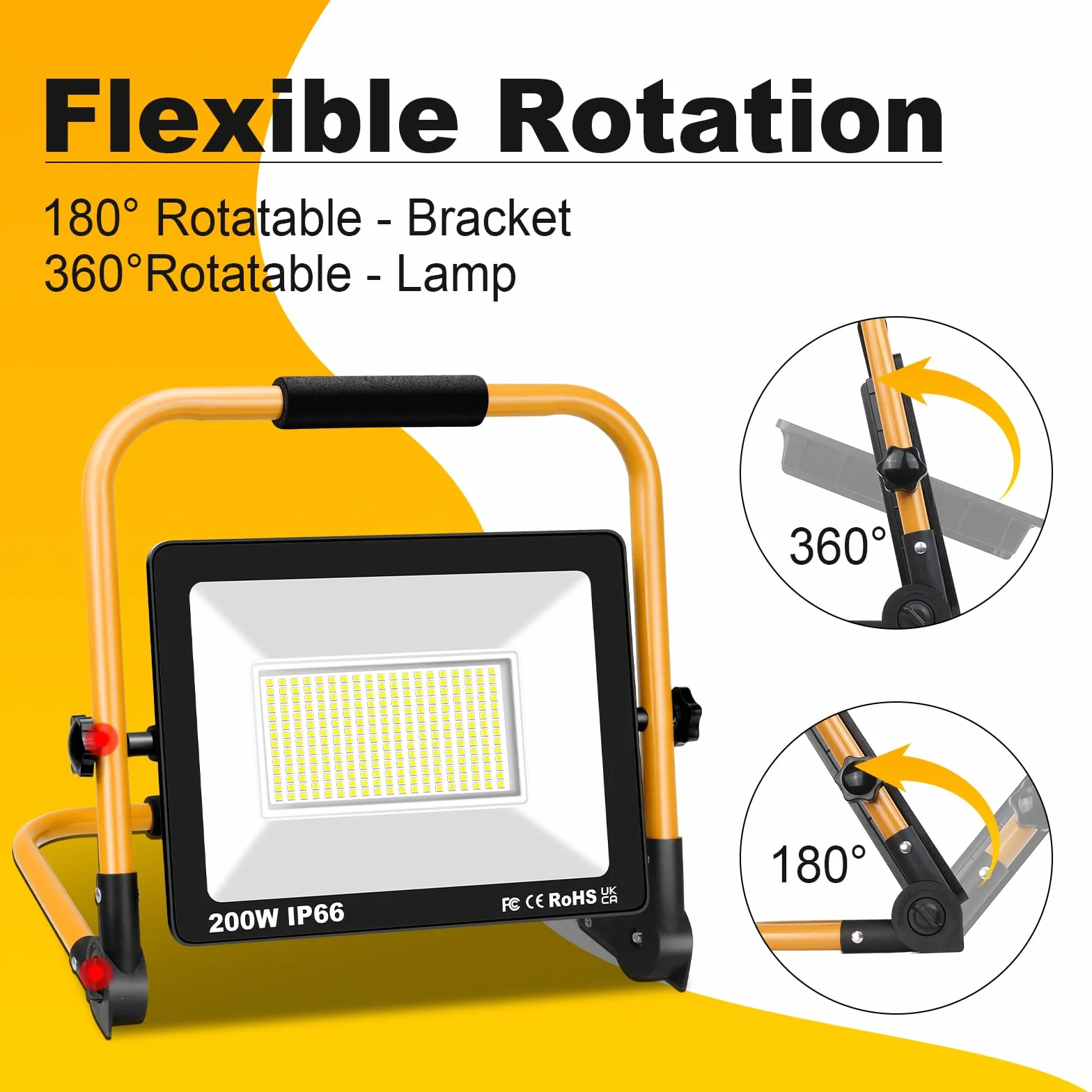 RIGIDON Przenośna lampa robocza LED, 200 W, 20000 lumenów, 175 V do 265 V, oświetlenie placu budowy, światło przeciwpowodziowe do domu, warsztatu, garażu, ogrodu, bezpieczeństwa na zewnątrz, 6000 K | 20000 lm, kabel 3 m, 6000K biały, wodoodporny IP66, ref