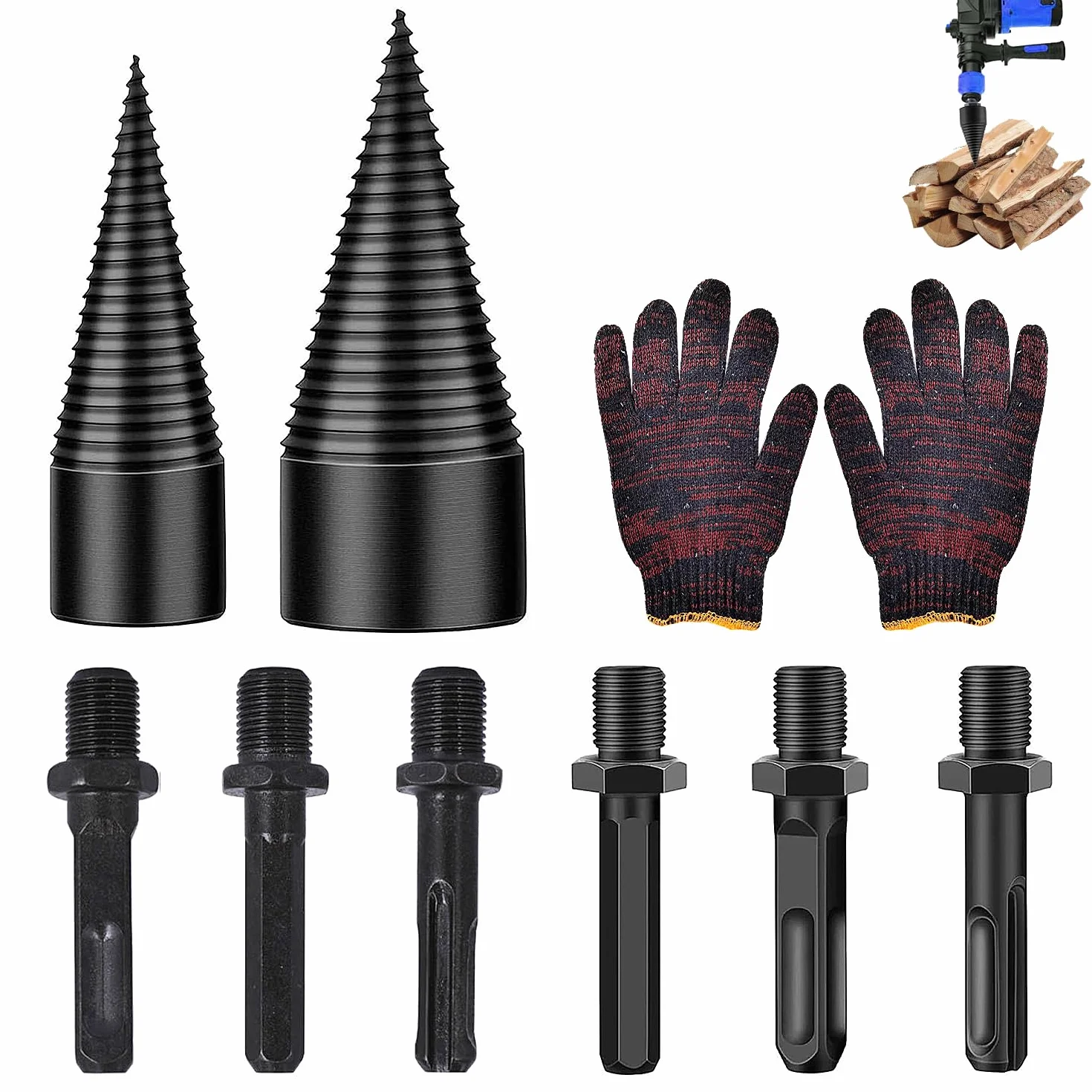 Łuparki stożkowe do drewna 32 mm/42 mm, zestaw 9 sztuk, Power Log